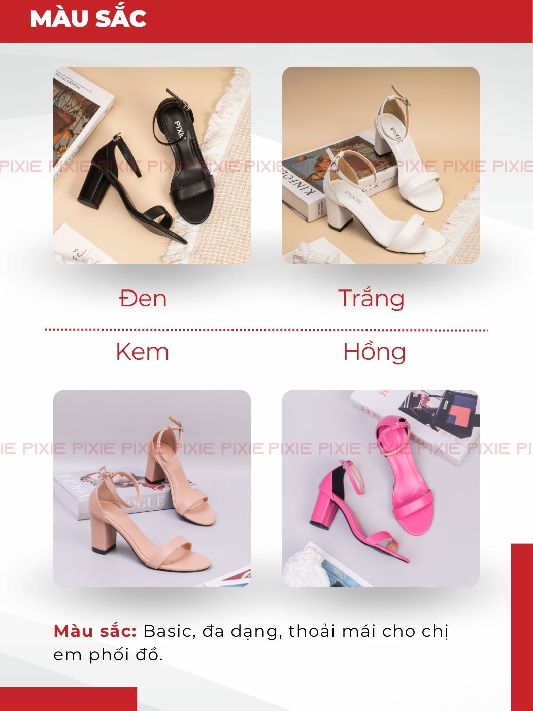 Mô tả Giày Sandal Nữ Cao Gót 7cm Đế Vuông Pixie X848 - 4