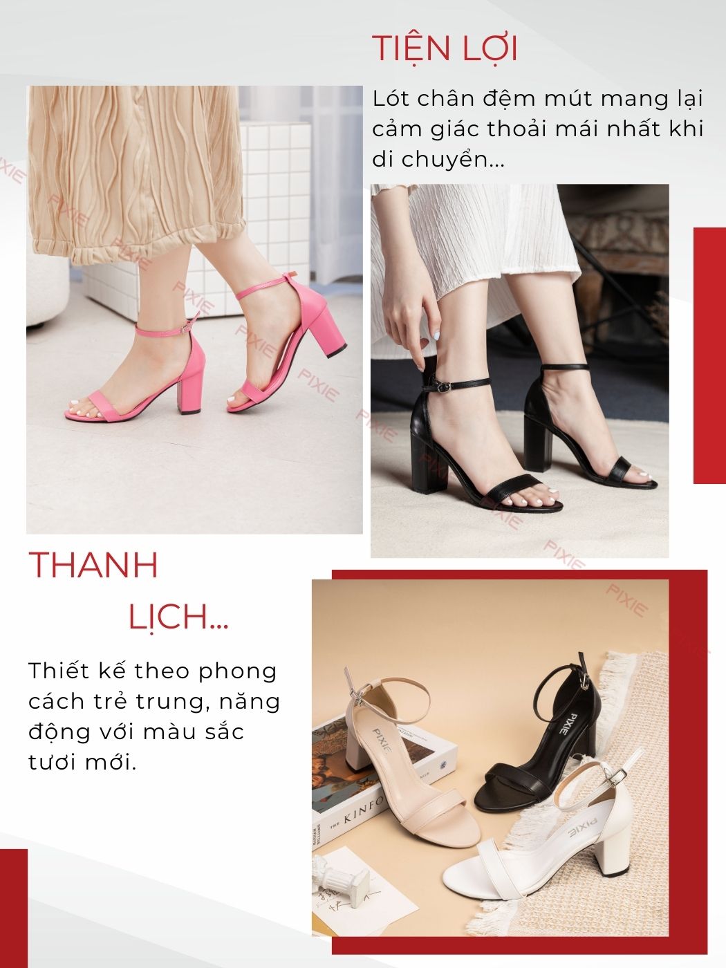 Mô tả Giày Sandal Nữ Cao Gót 7cm Đế Vuông Pixie X848 - 5