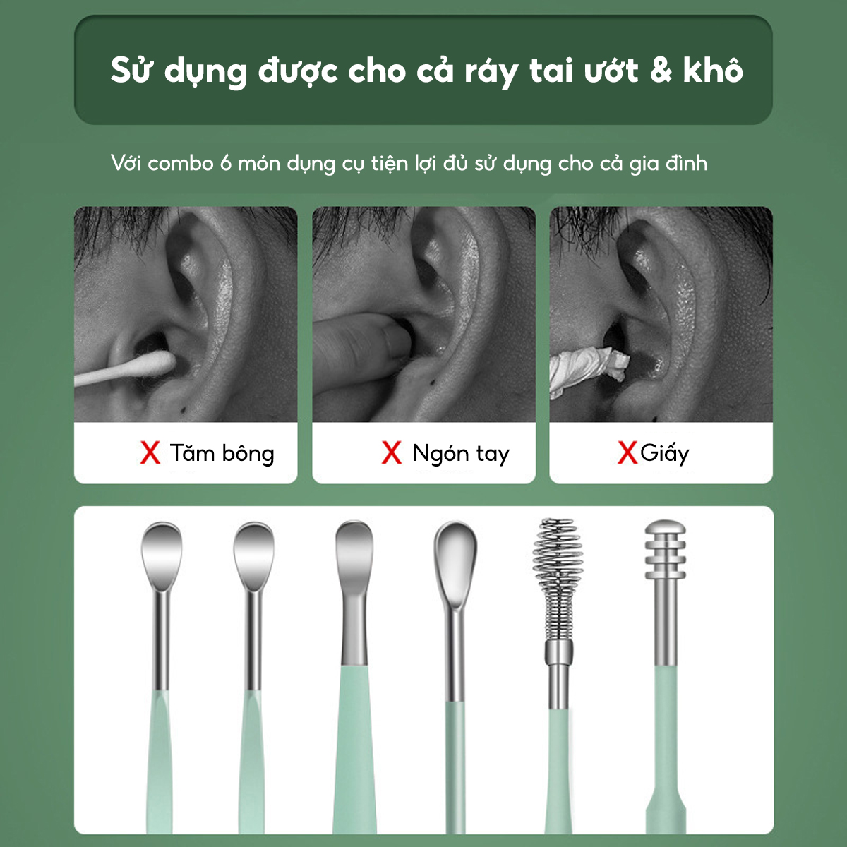 SET 6 Dụng Cụ Lấy Ráy Tai Bằng Thép Không Gỉ JYoohome Kèm Hộp Đựng, Que ...