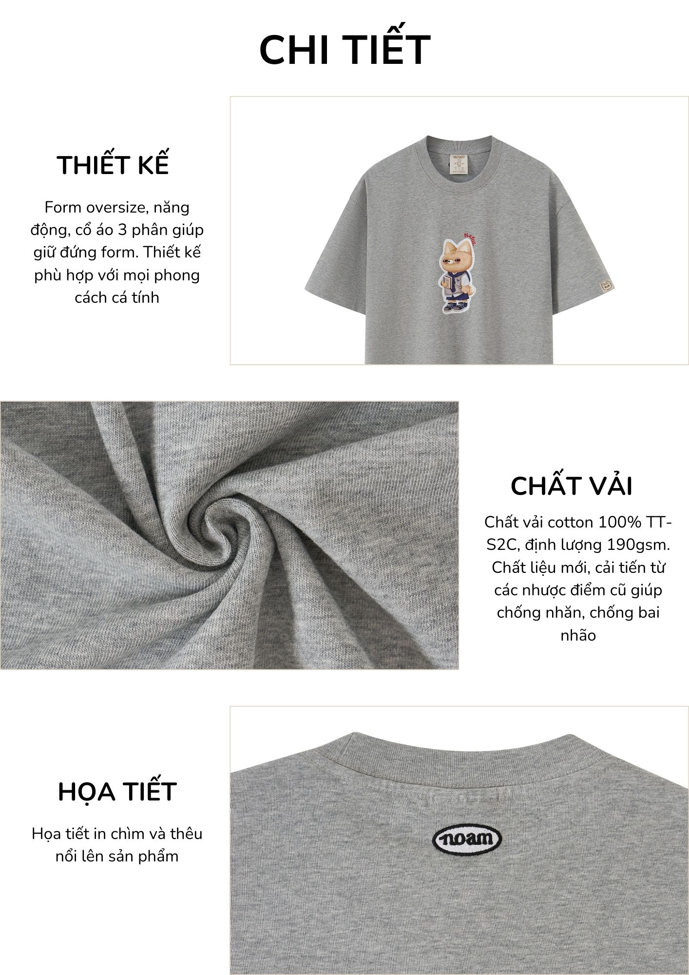 Mô tả Áo thun Form rộng NOAM Nafox Naive Unisex 100% Cotton - Màu đen/trắng - 2
