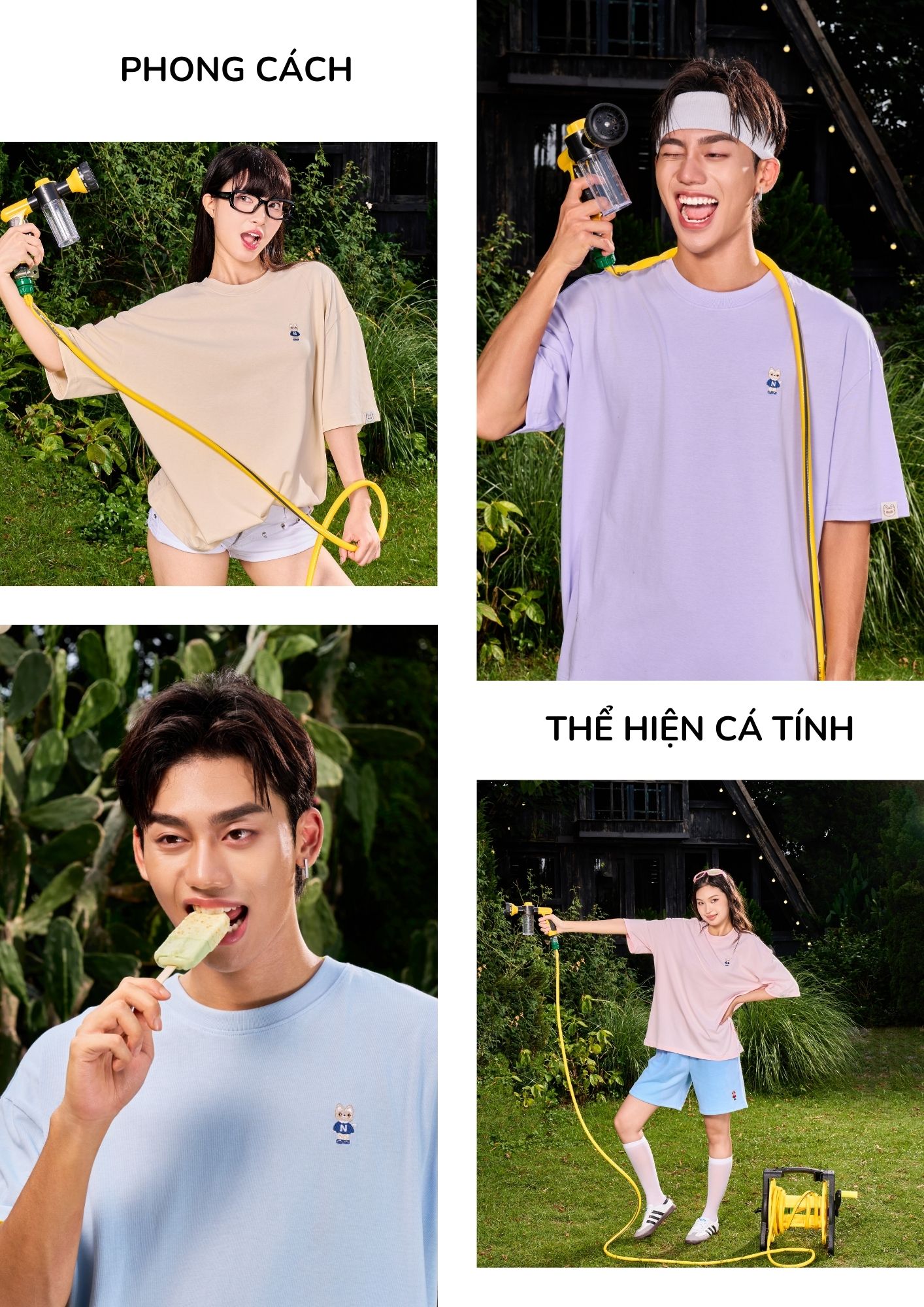Mô tả Áo thun Form rộng NOAM Teeny Homie Unisex 100% Cotton - Màu Hồng/Xanh lá/Xanh dương/Tím/Be - 3