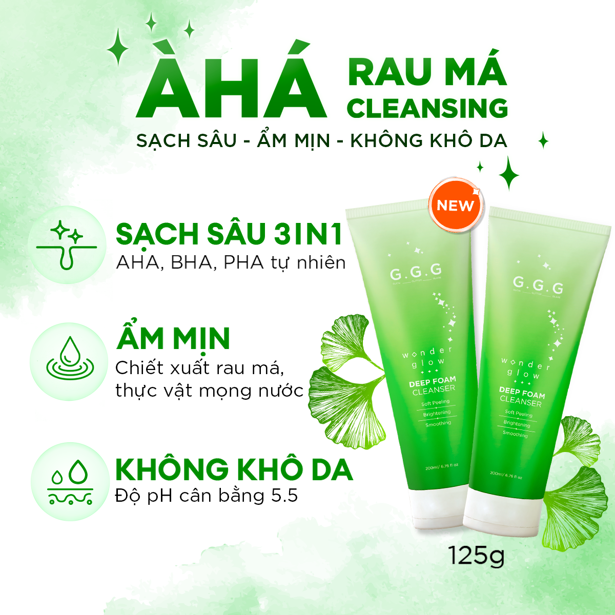 Mô tả Sữa Rửa Mặt Rau Má AHA/BHA/PHA Sạch Sâu, Ẩm Mịn, Không Khô Da - G.G.G Cica Deep Foam Cleanser 125g - 2