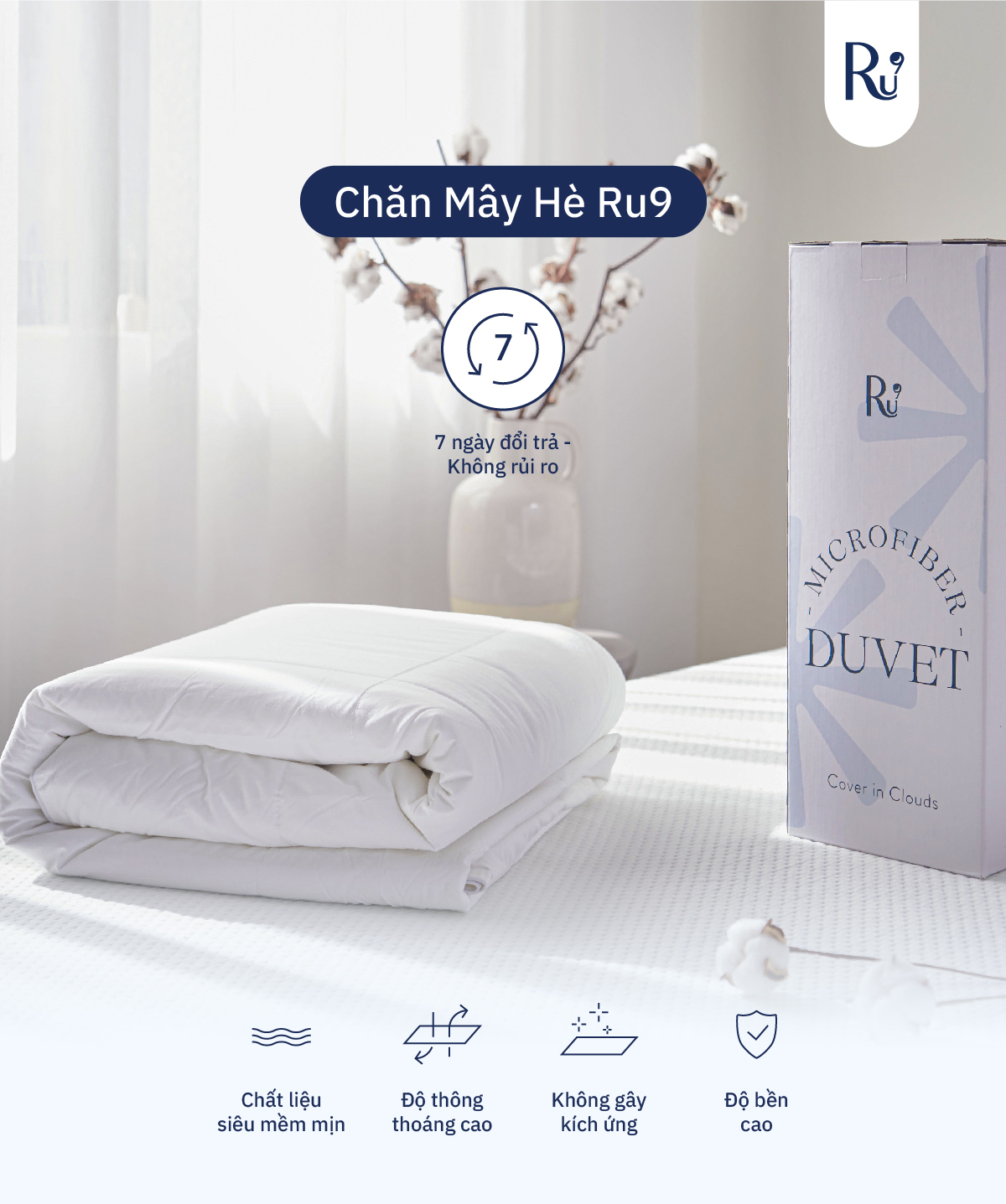 Mô tả Chăn Mây Hè Ru9 - Chất Liệu Sợi Bông Siêu Mềm Mịn, Mang Lại Cảm Giác Cuộn Mình Trong Mây - 3 kích thước - 1
