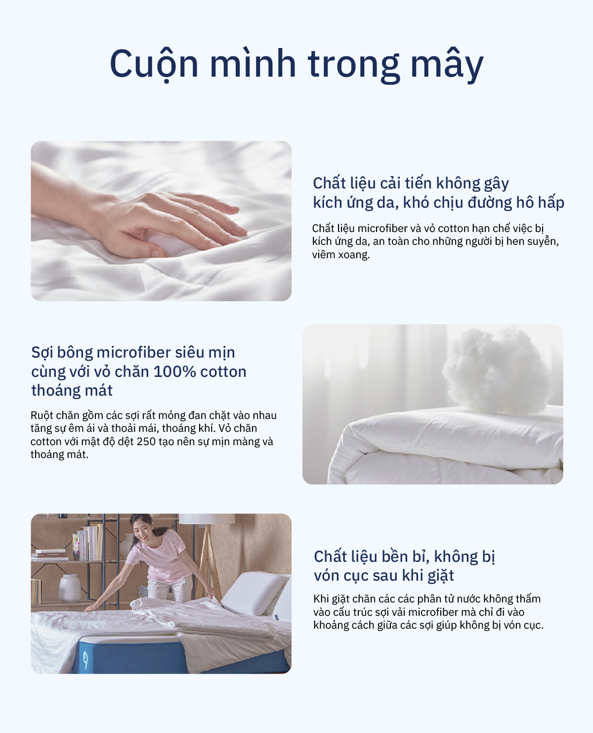 Mô tả Chăn Mây Hè Ru9 - Chất Liệu Sợi Bông Siêu Mềm Mịn, Mang Lại Cảm Giác Cuộn Mình Trong Mây - 3 kích thước - 2