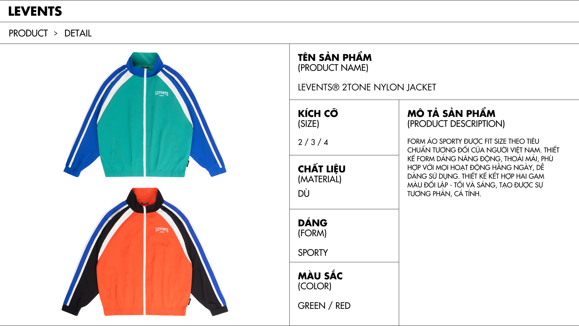Áo Khoác Levents 2tone Nylon Jacket Chất Dù Unisex Sporty | Shopee Việt Nam