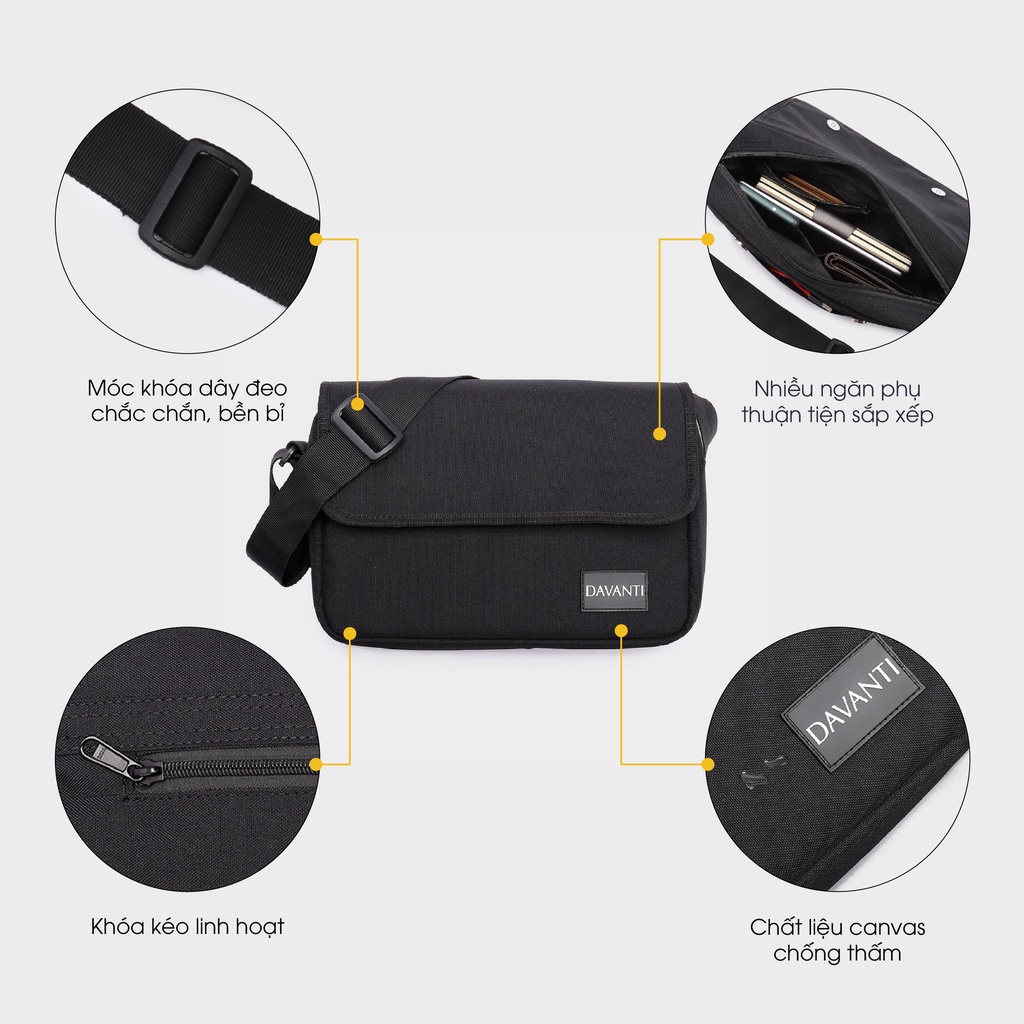 Túi Đeo Chéo Vải Canvas DAVANTI DV298 góc nghiêng