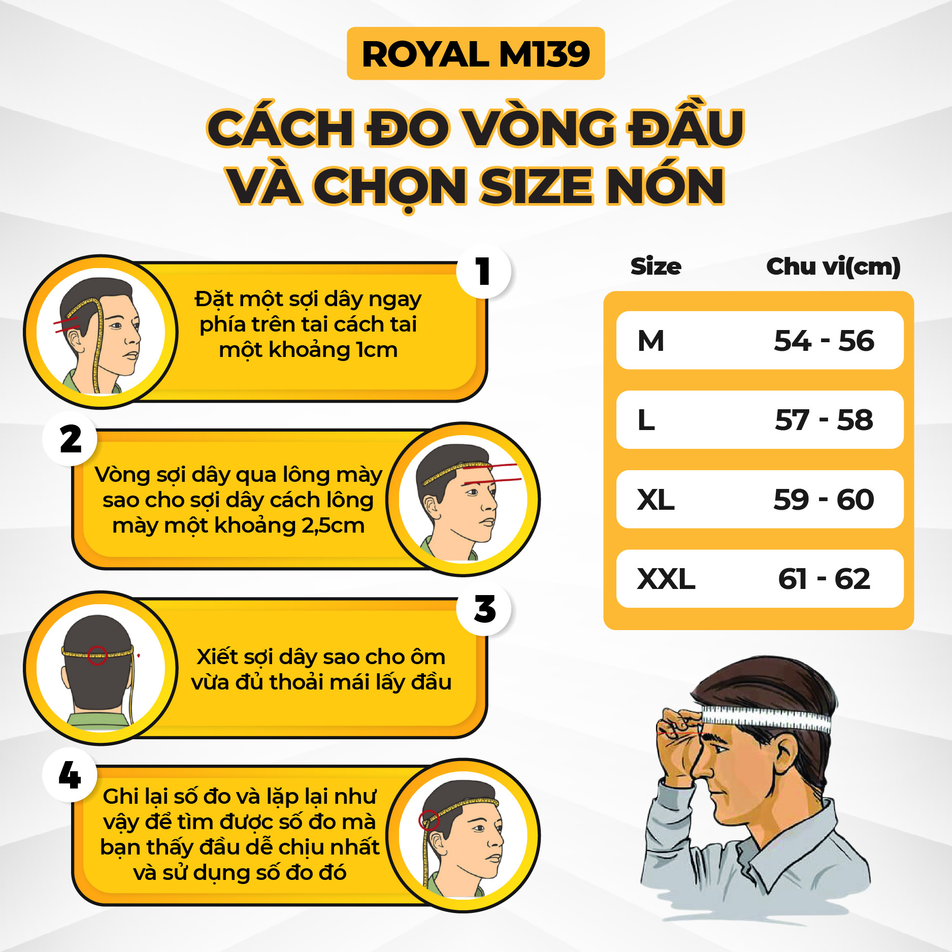Mô tả Mũ bảo hiểm 3/4 Royal M139 có kính âm chính hãng size M L XL đi xe máy phân phối tại Nón Trùm - 6