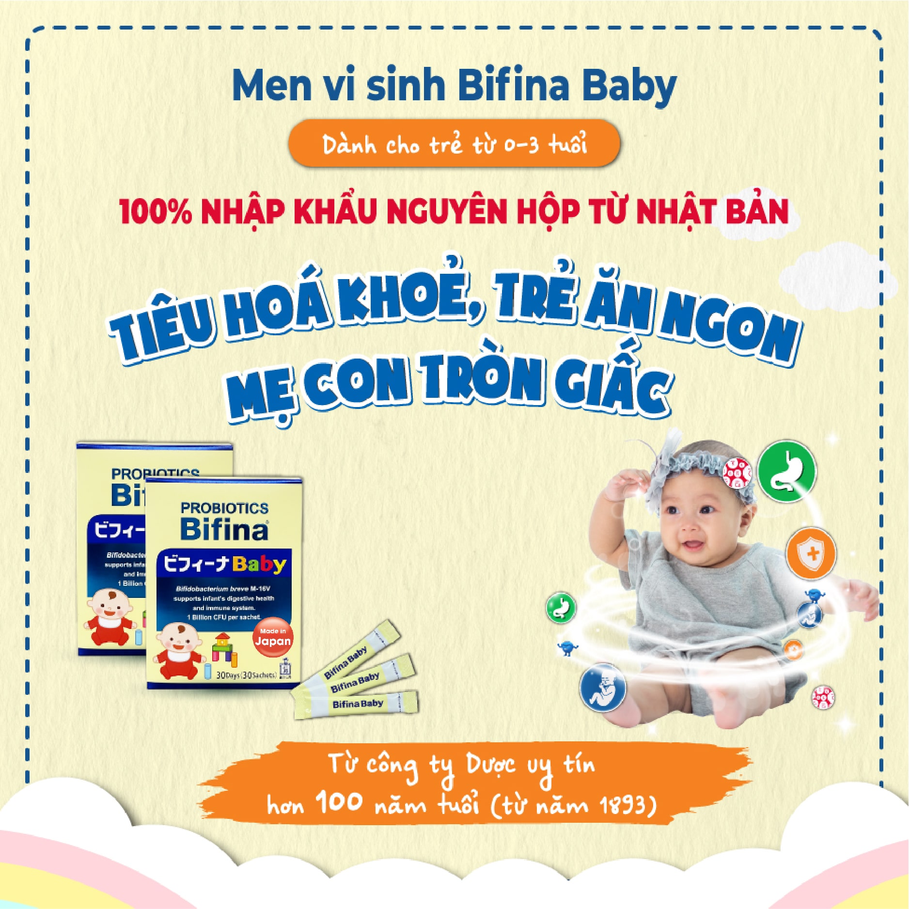 Mô tả Hỗ trợ ăn ngon, tăng đề kháng - Men vi sinh Bifina Baby Nhật Bản- Hộp 30 gói - 3