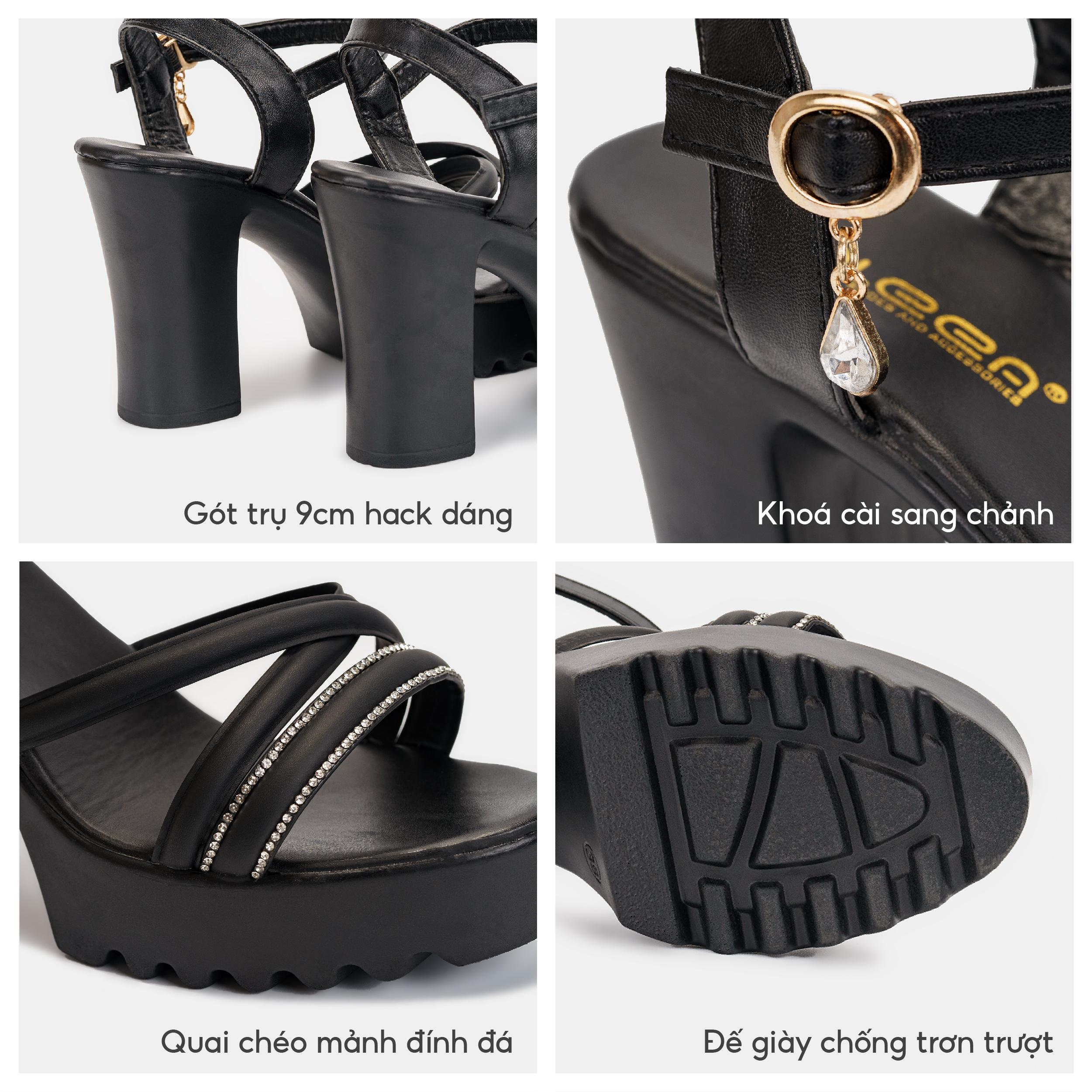 Mô tả Kaleea - Giày Sandal Nữ Cao 9p Siêu Nhẹ Hàng Thiết Kế Sandal Quai Chéo Mảnh Đính Đá Kim Cương - G13 - 3