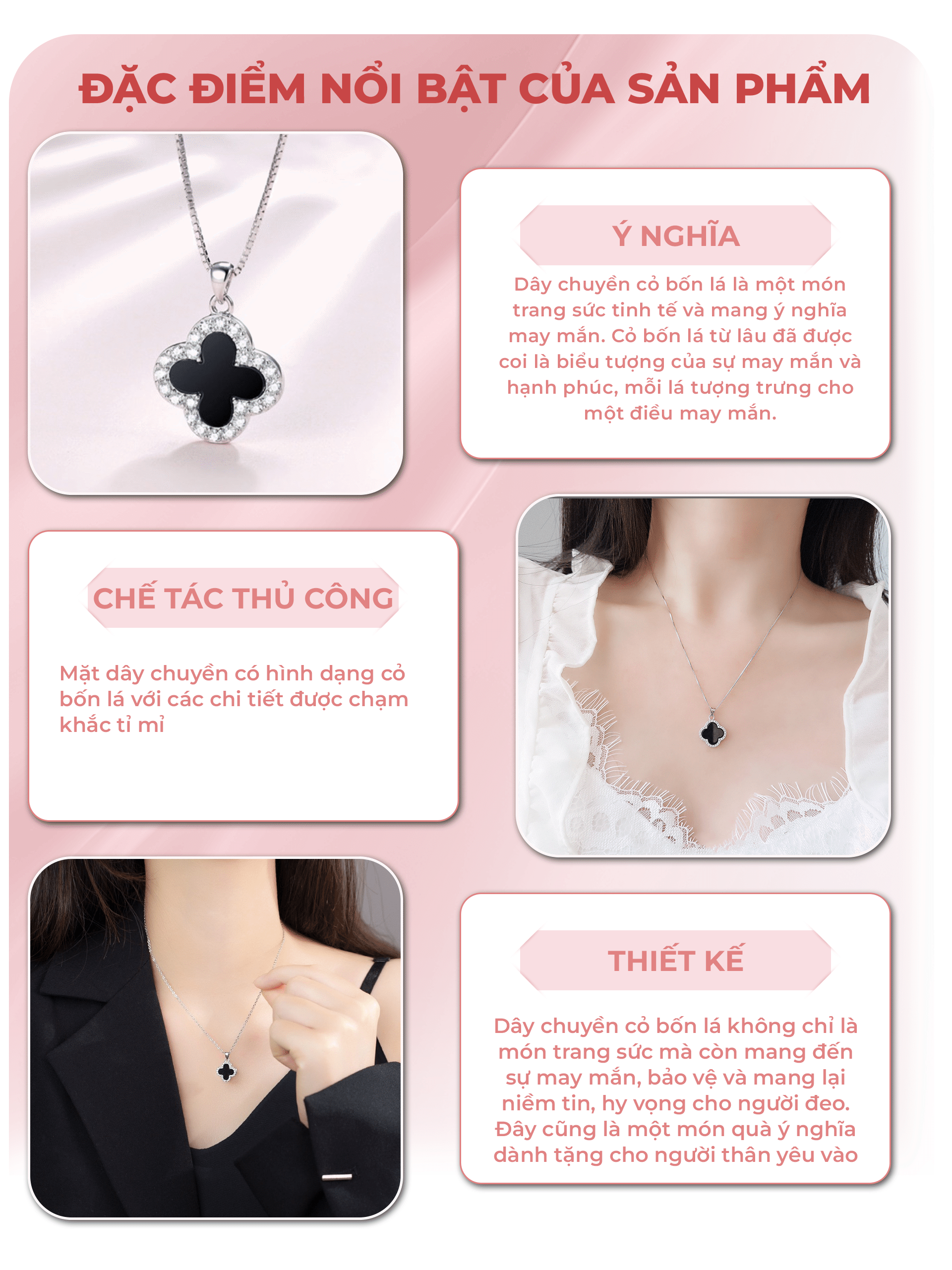 Mô tả Dây chuyền bạc nữ CDE Four Leaf cỏ 4 lá đính đá Necklace CDE6318SV - Bạc S925 cao cấp - 2