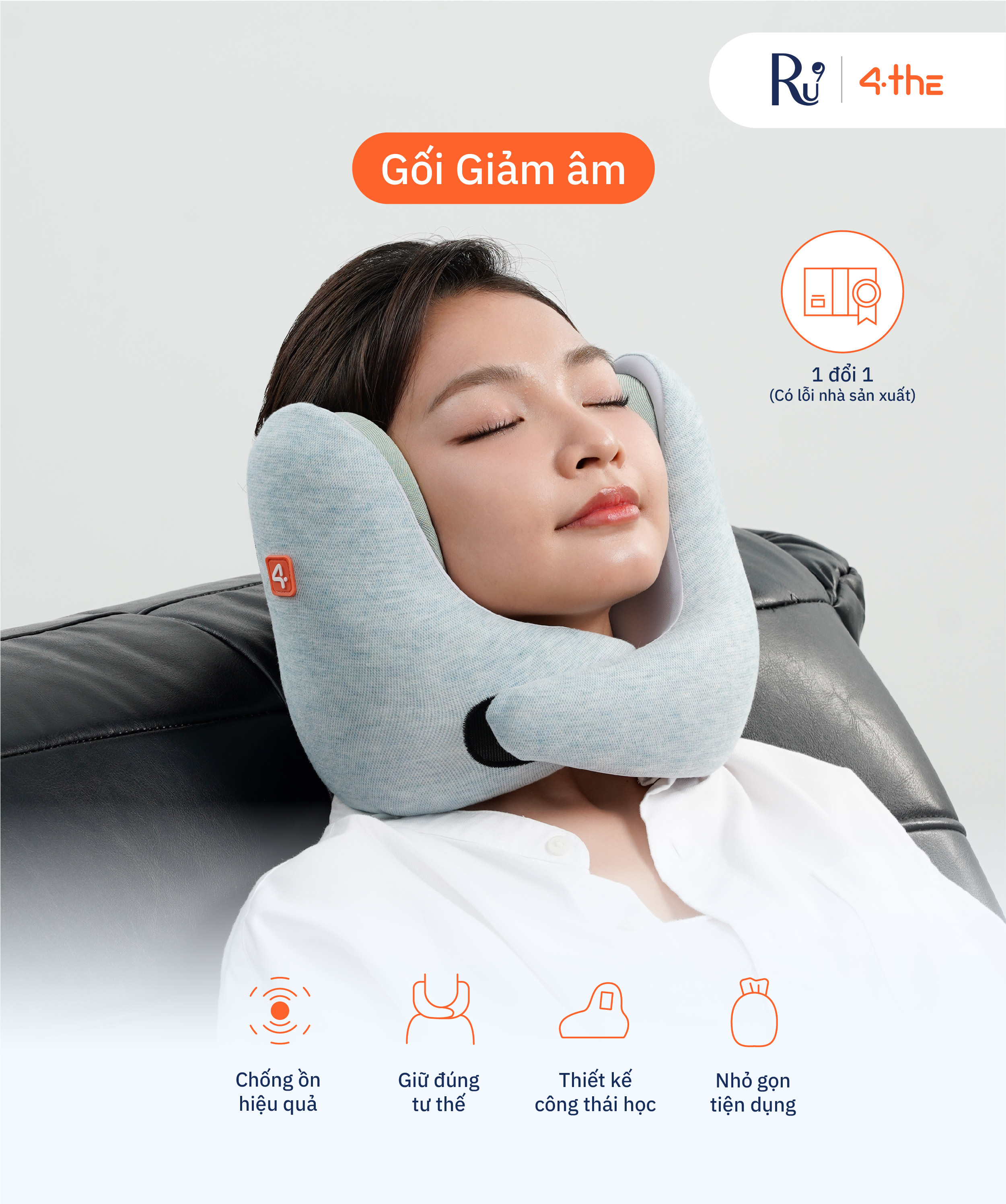 Mô tả Gối Cổ Giảm Âm 4The - Noise Cancelling Pillow | Gối Cổ Du Lịch Cao Cấp Thoải Mái | 3 Màu Sắc - 1