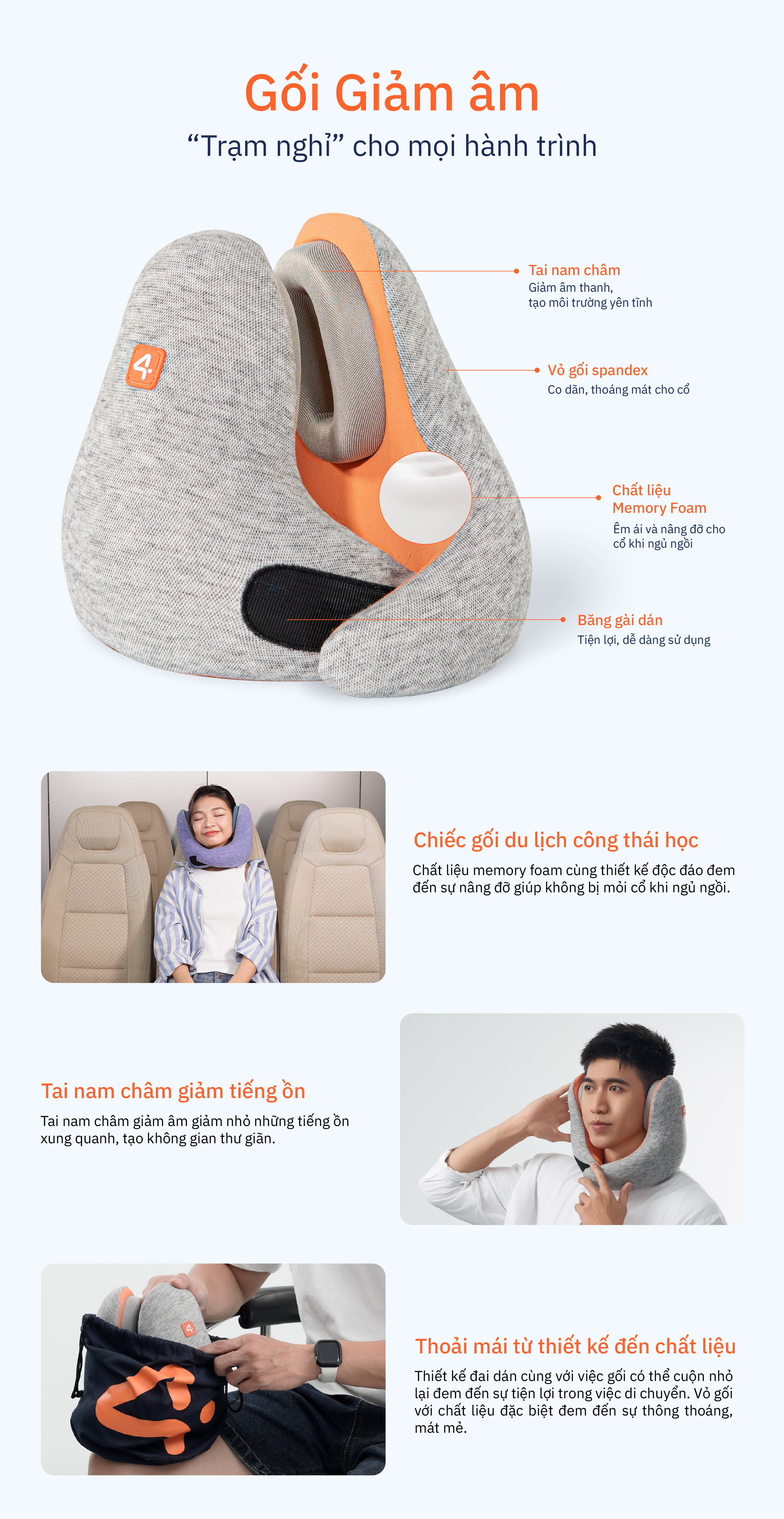 Mô tả Gối Cổ Giảm Âm 4The - Noise Cancelling Pillow | Gối Cổ Du Lịch Cao Cấp Thoải Mái | 3 Màu Sắc - 2