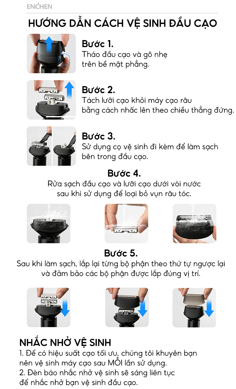 Mô tả Máy cạo râu Enchen MS001 3 lưỡi dao linh hoạt, động cơ cạo mạnh mẽ chống nước toàn thân - BH 6 tháng - 11