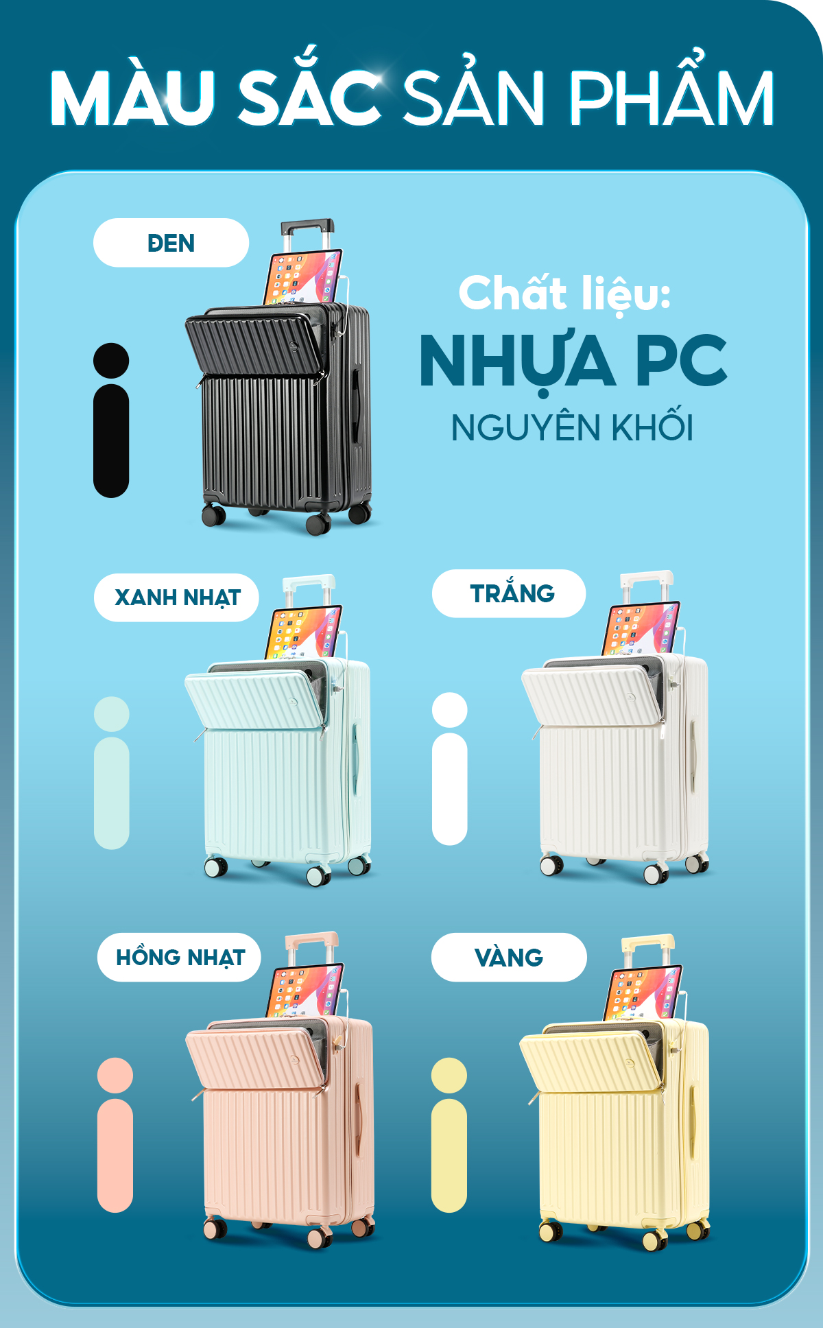 Mô tả Vali Bamozo 8806 Cao Cấp Size 20/24 Nhựa PC Nguyên Khối, Ngăn Đựng Laptop - 2