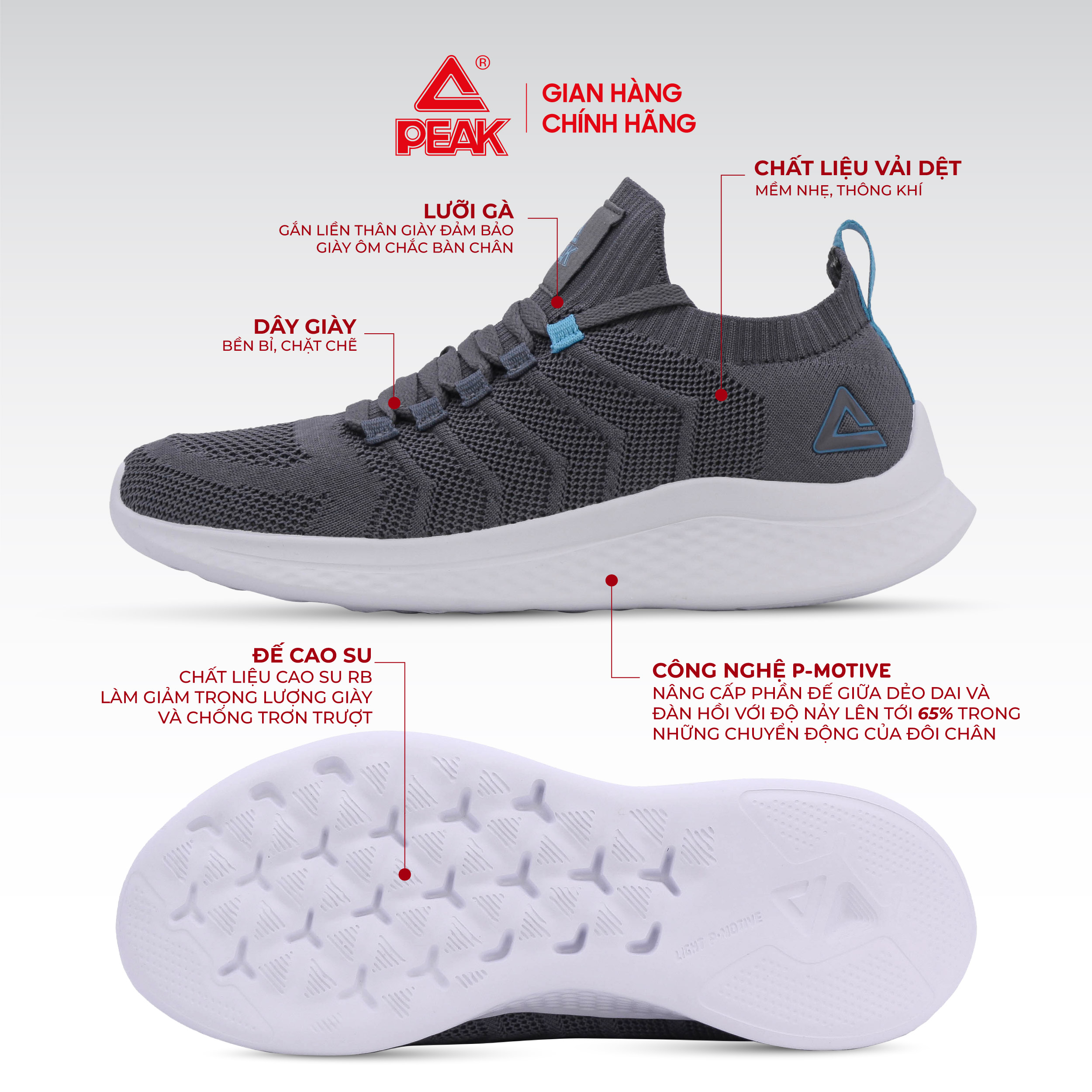 Mô tả Giày chạy bộ nam thể thao PEAK Running Feather Lite Công nghệ đệm đế EVA siêu nhẹ thoáng khí EW2207H - 2