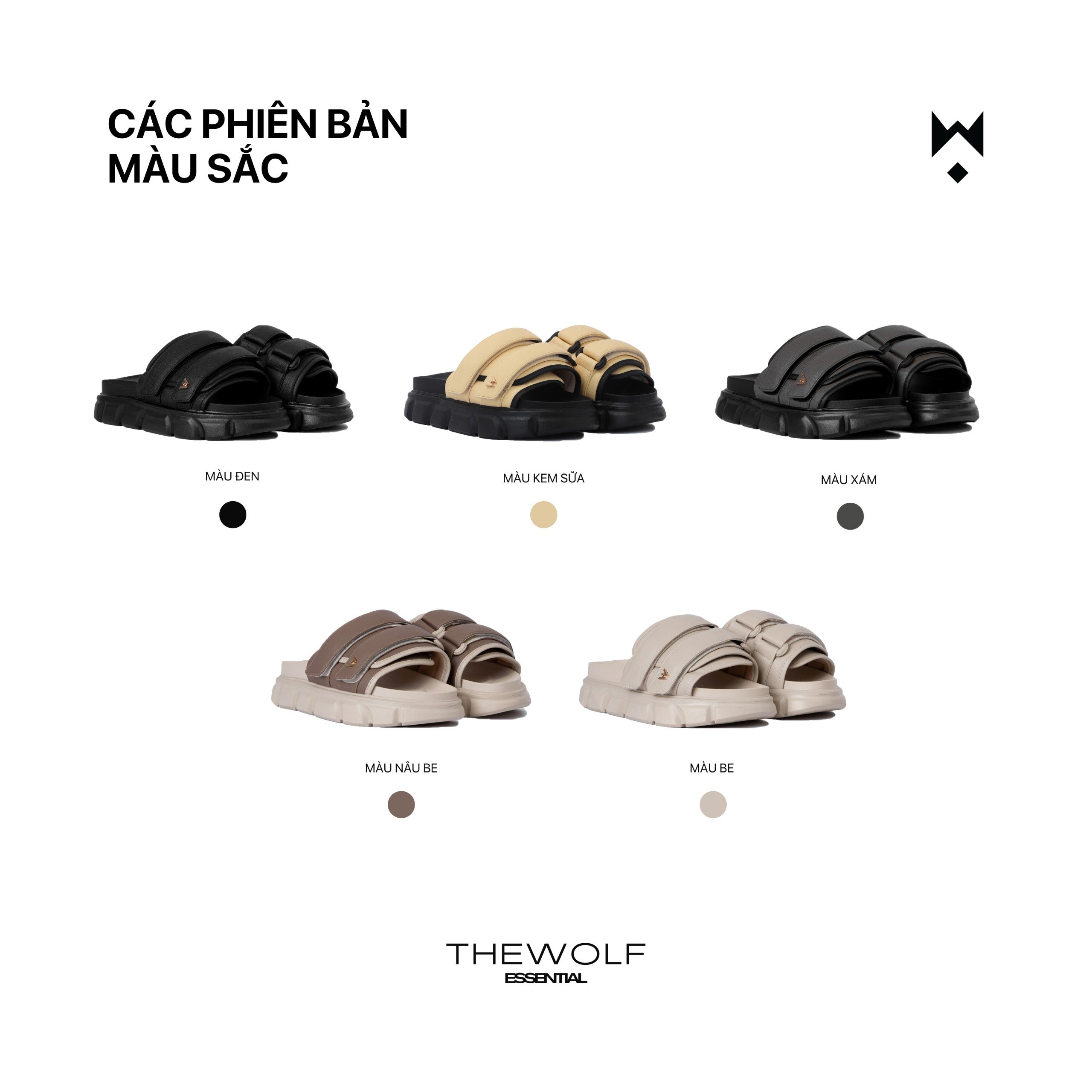 Mô tả Dép Sandal Nam Nữ Tăng Chiều Cao THEWOLF ESSENTIAL STRAP SLIDE SANDAL - Đen Xám Nâu Beige Kem Sữa - 1