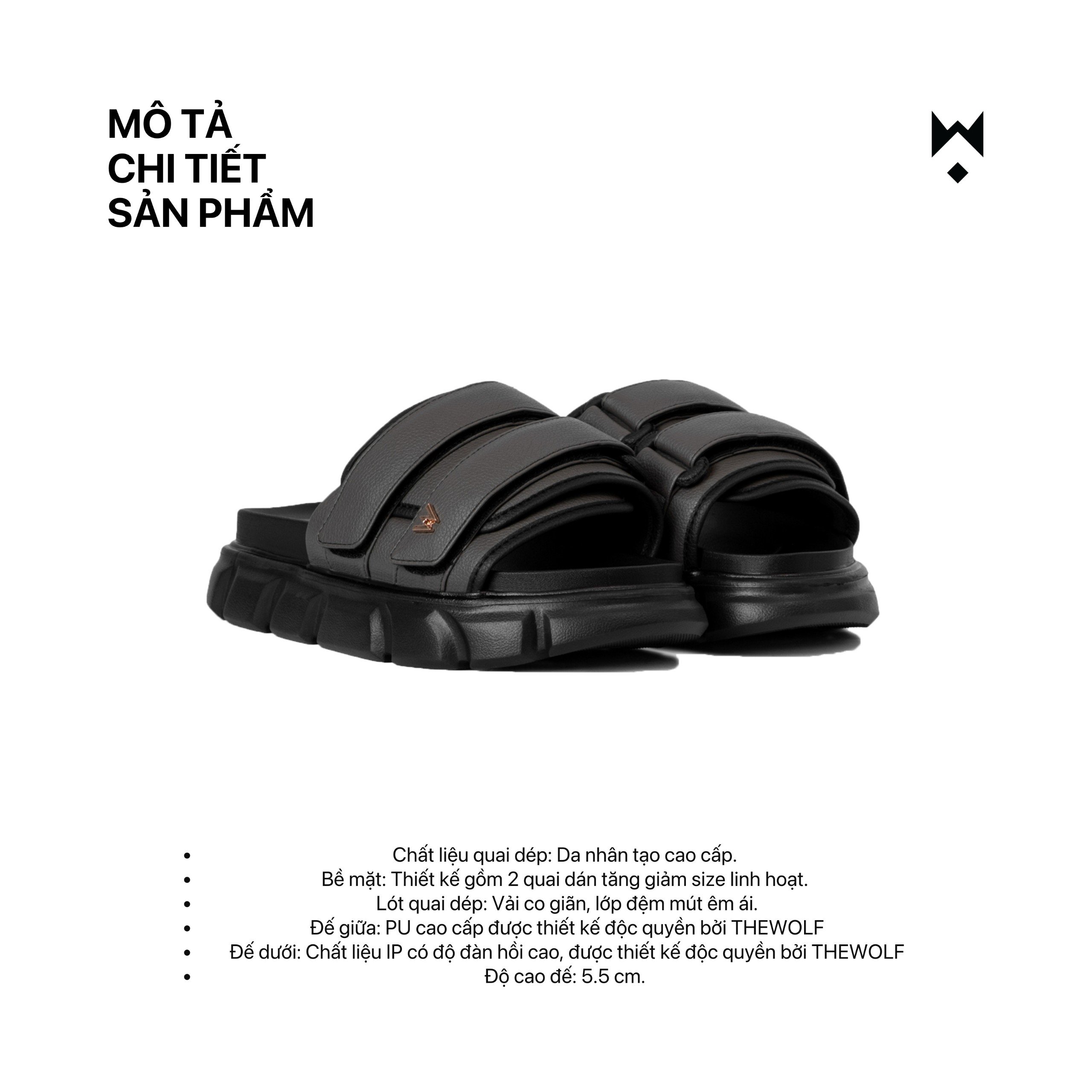 Mô tả Dép Sandal Nam Nữ Tăng Chiều Cao THEWOLF ESSENTIAL STRAP SLIDE SANDAL - Đen Xám Nâu Beige Kem Sữa - 3