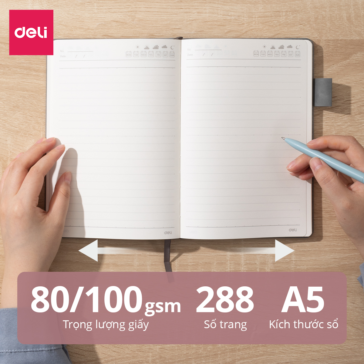 Sổ Tay Ghi Chép A5 Bìa Da Kẻ Ngang Deli - 288 Trang Sổ Tay Bìa Da Chống ...