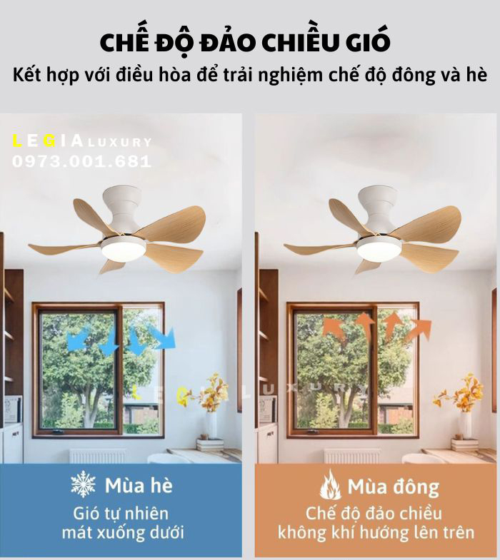 Mô tả Quạt Trần Mini Có Đèn Lê Gia LGFAN650 - Chiều Cao 23cm - Sải Cánh 73cm - Bảo Hành 5 Năm - 3