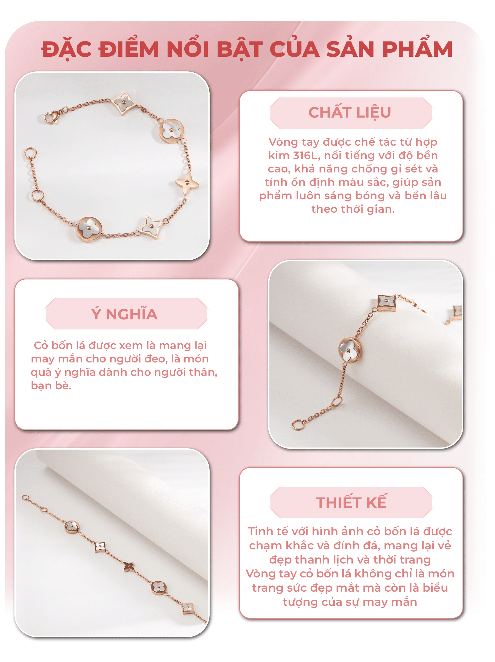 Mô tả Vòng tay nữ CDE Four Leaf Flower Bracelet Rose Gold CDE2020RG - 2