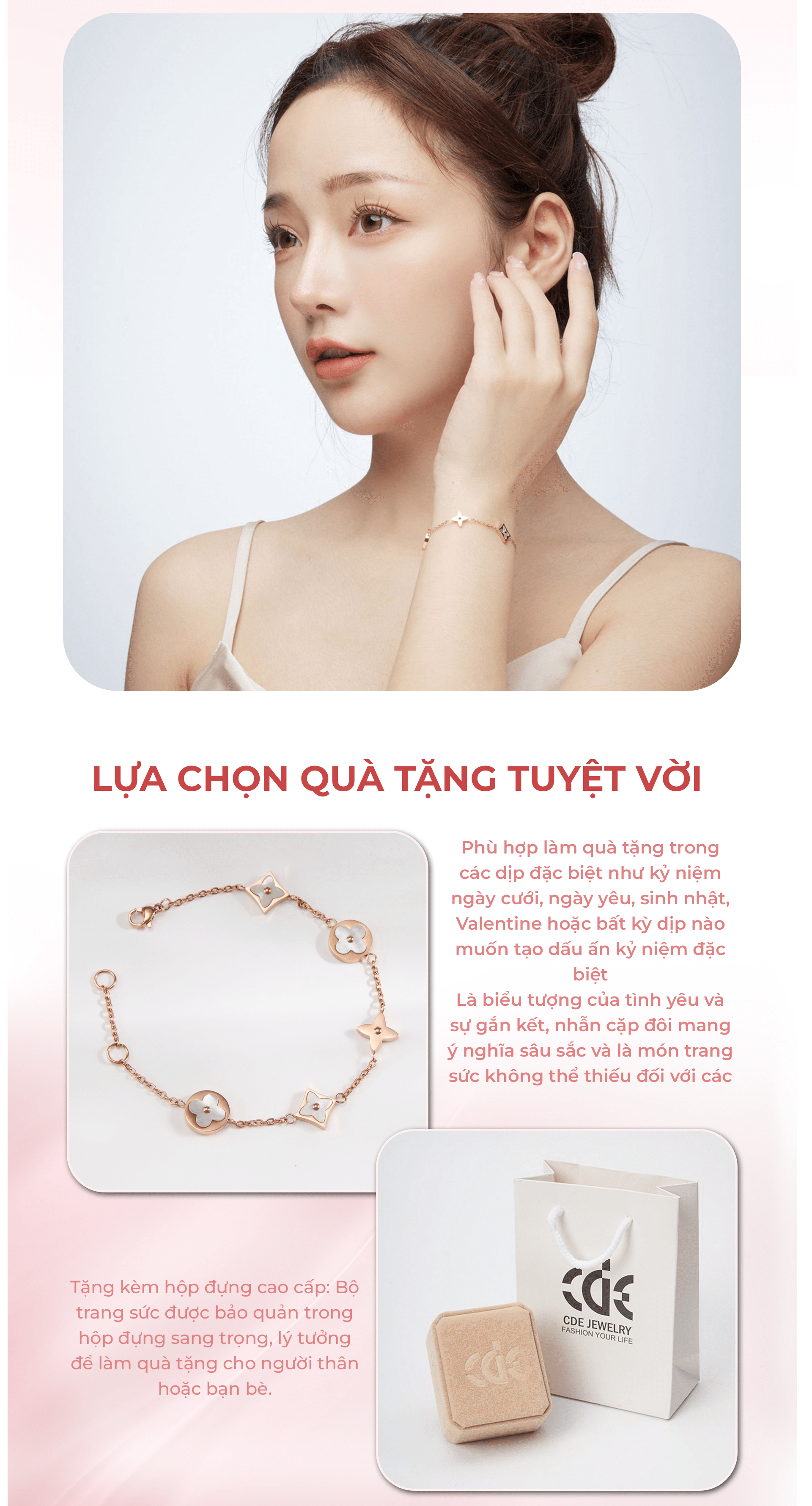 Mô tả Vòng tay nữ CDE Four Leaf Flower Bracelet Rose Gold CDE2020RG - 4