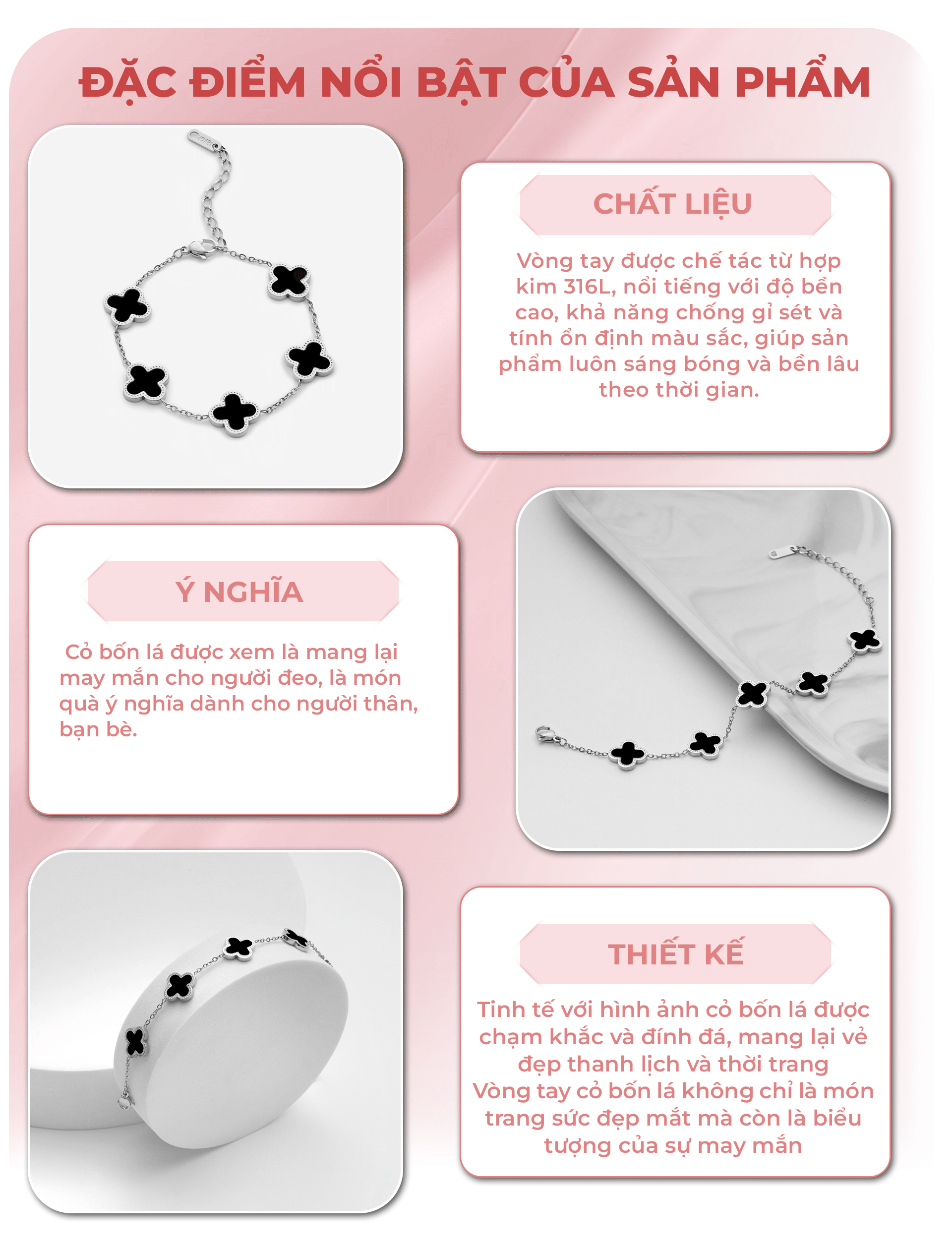 Mô tả Vòng tay nữ CDE Five Four Leaf Clovers Bracelet Silver CDE2026SV.BL - 2