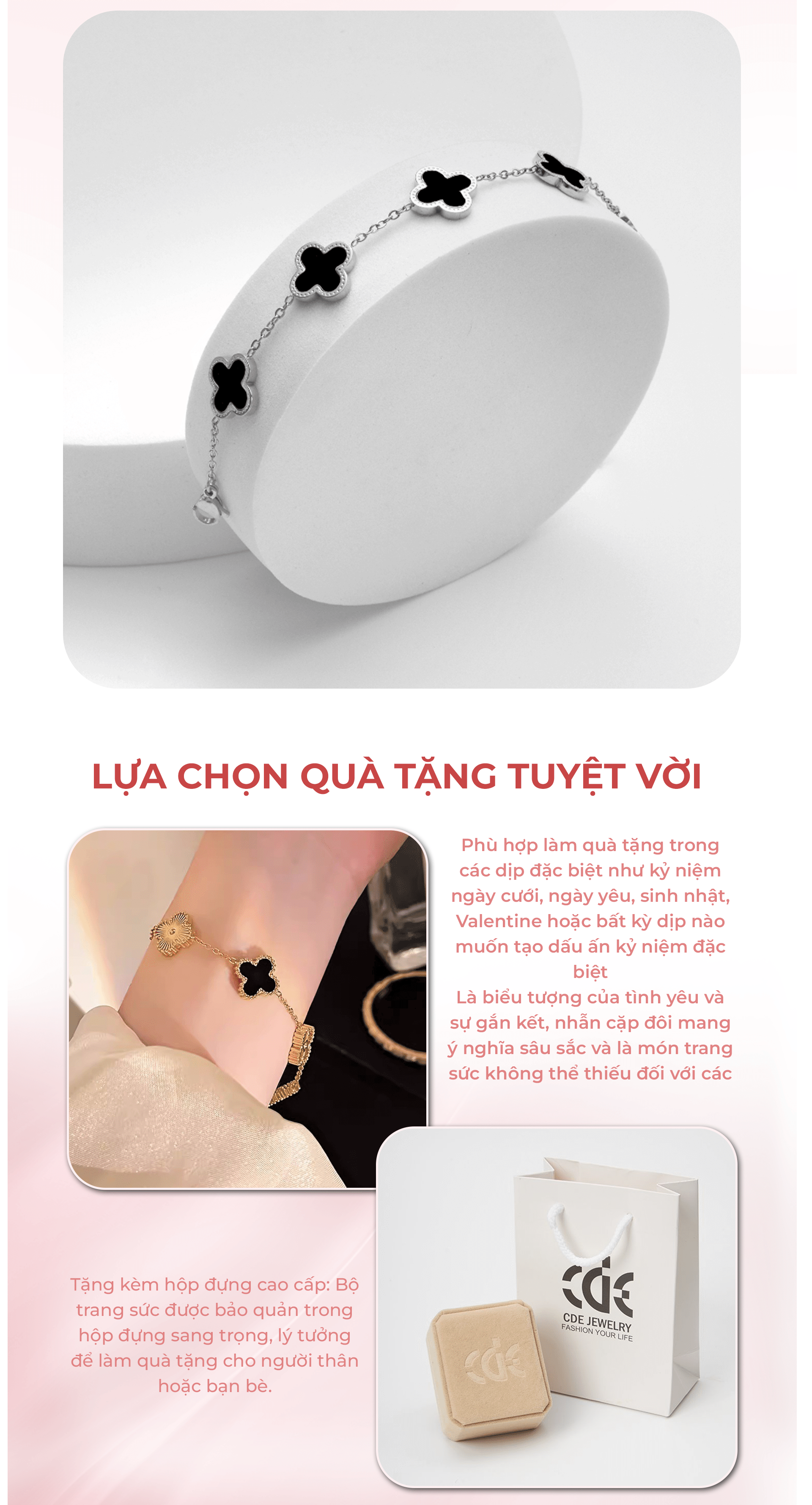 Mô tả Vòng tay nữ CDE Five Four Leaf Clovers Bracelet Silver CDE2026SV.BL - 4