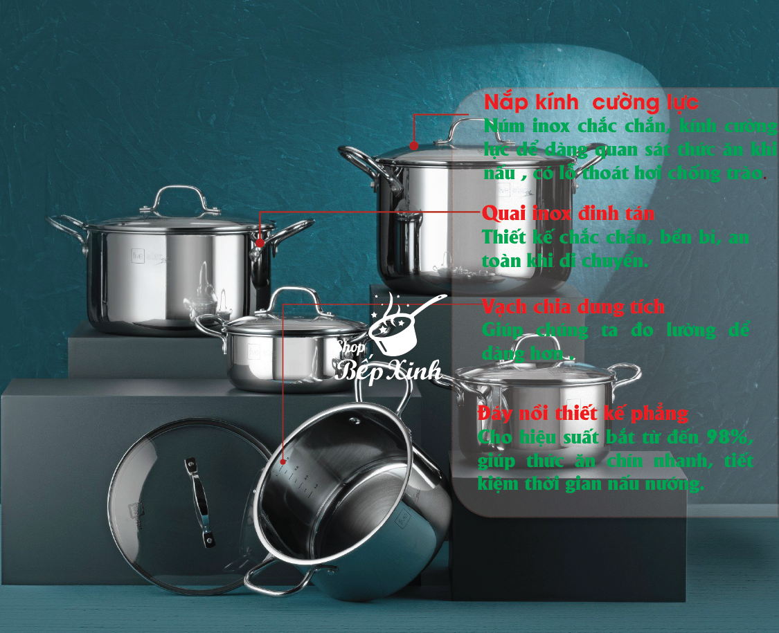 Mô tả Nồi Inox 304 3 lớp đáy liền khối cao cấp Fivestar Plus 18cm | 20cm | 22cm | 24cm | 26cm | 28cm , dùng được mọi bếp - 2