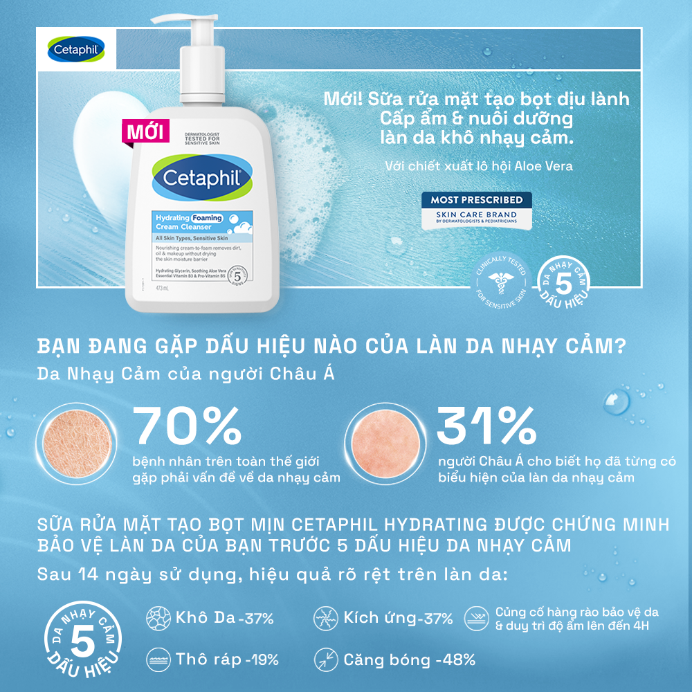 Mô tả [LIVE] Sữa Rửa Mặt Tạo Bọt Dịu Lành Cho Da Nhạy Cảm Cetaphil Hydrating Foaming Cream Cleanser 236ml - 3