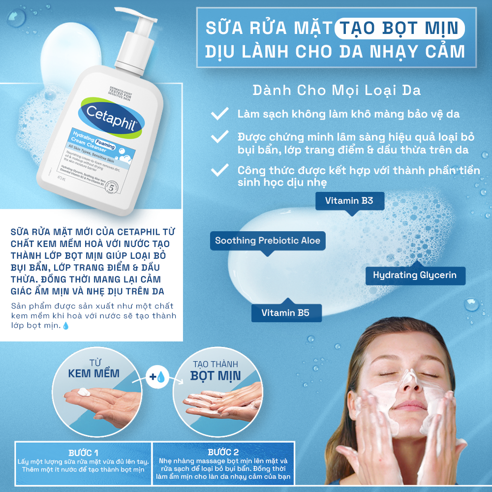 Mô tả [LIVE] Sữa Rửa Mặt Tạo Bọt Dịu Lành Cho Da Nhạy Cảm Cetaphil Hydrating Foaming Cream Cleanser 236ml - 4