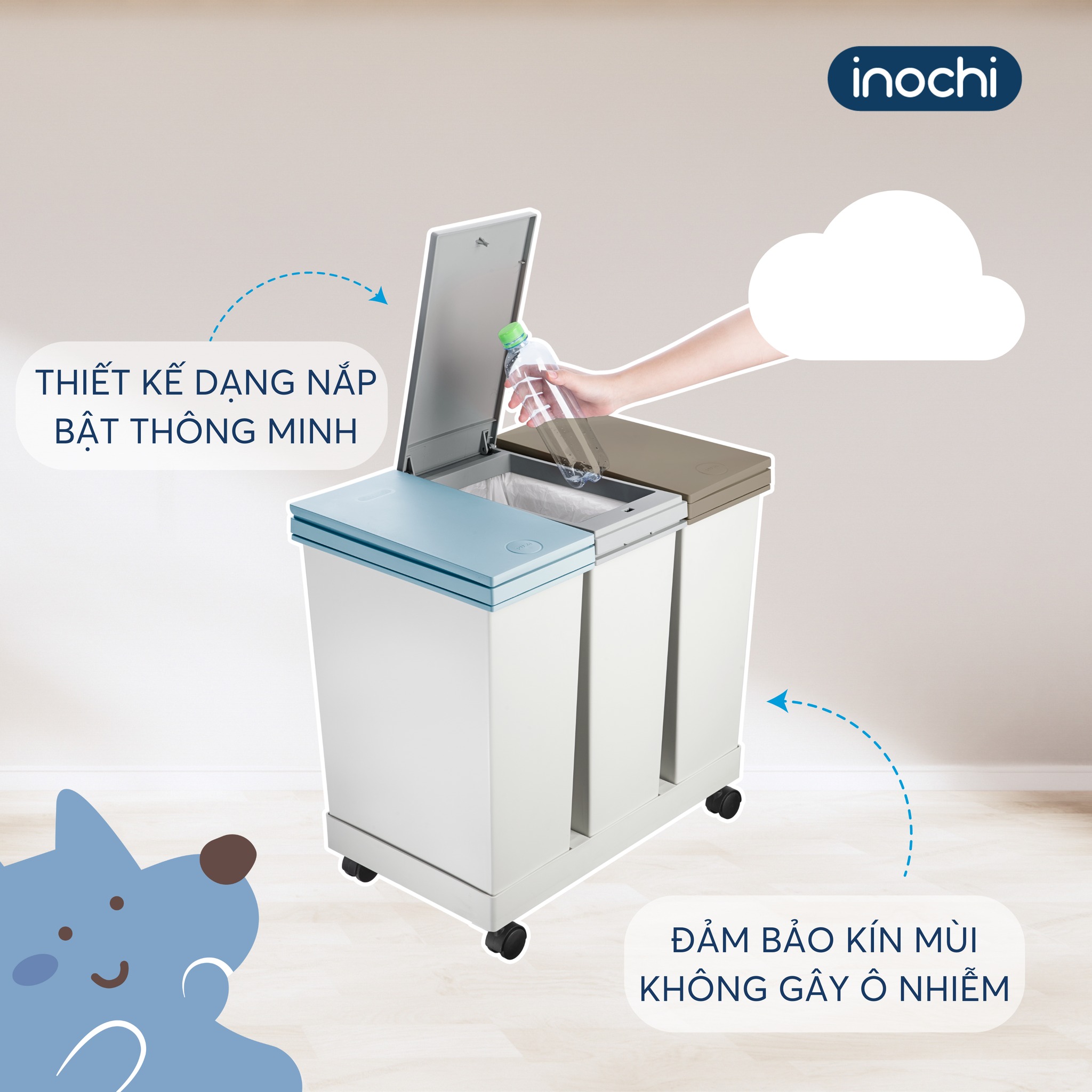 Thùng rác thông minh HIRO INOCHI 2 Ngăn, phân loại rác cho phòng khách ...