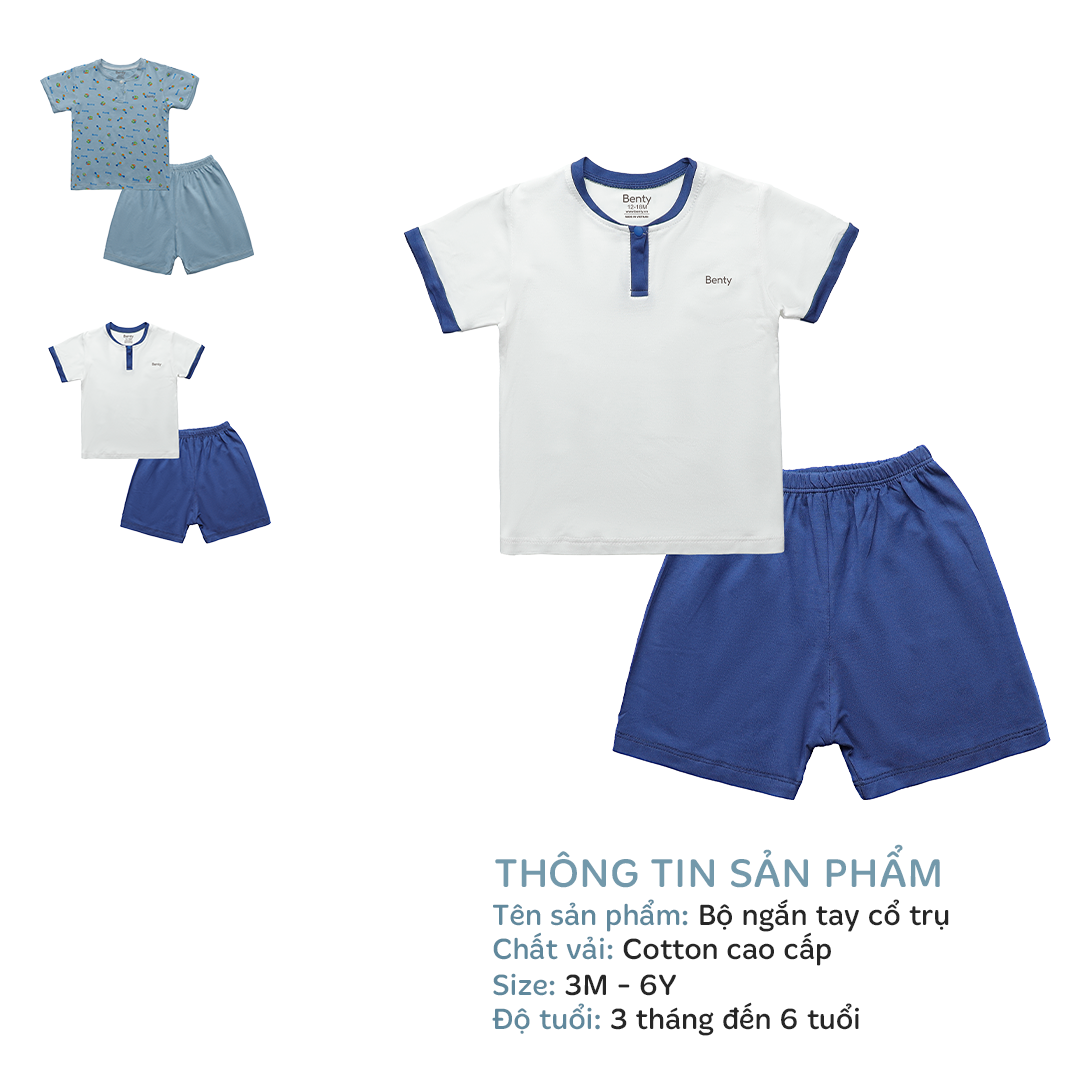 Mô tả Bộ cộc tay cổ trụ BENTY sang trọng cotton mềm mịn, đồ bộ mặc đi chơi cho bé trai, bé gái - 1