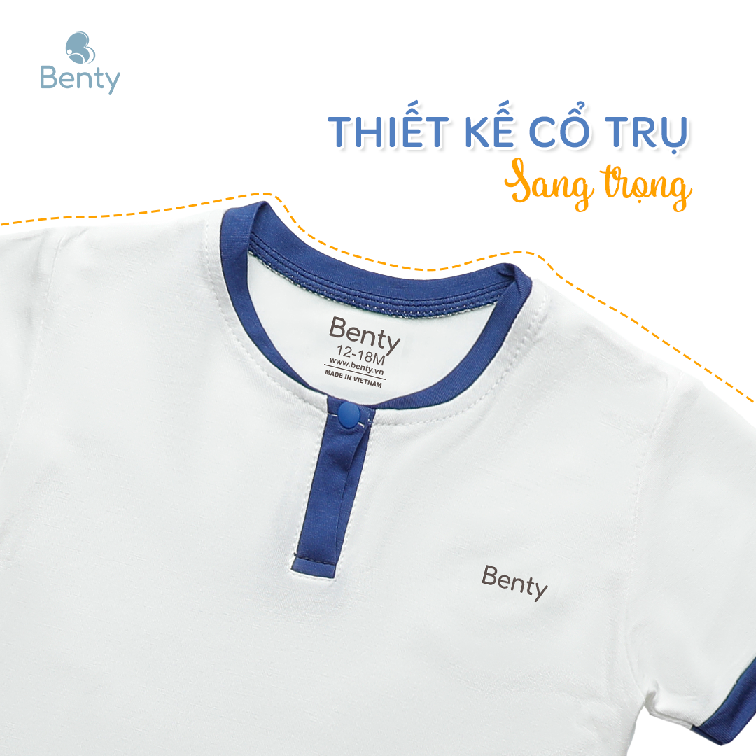 Mô tả Bộ cộc tay cổ trụ BENTY sang trọng cotton mềm mịn, đồ bộ mặc đi chơi cho bé trai, bé gái - 2