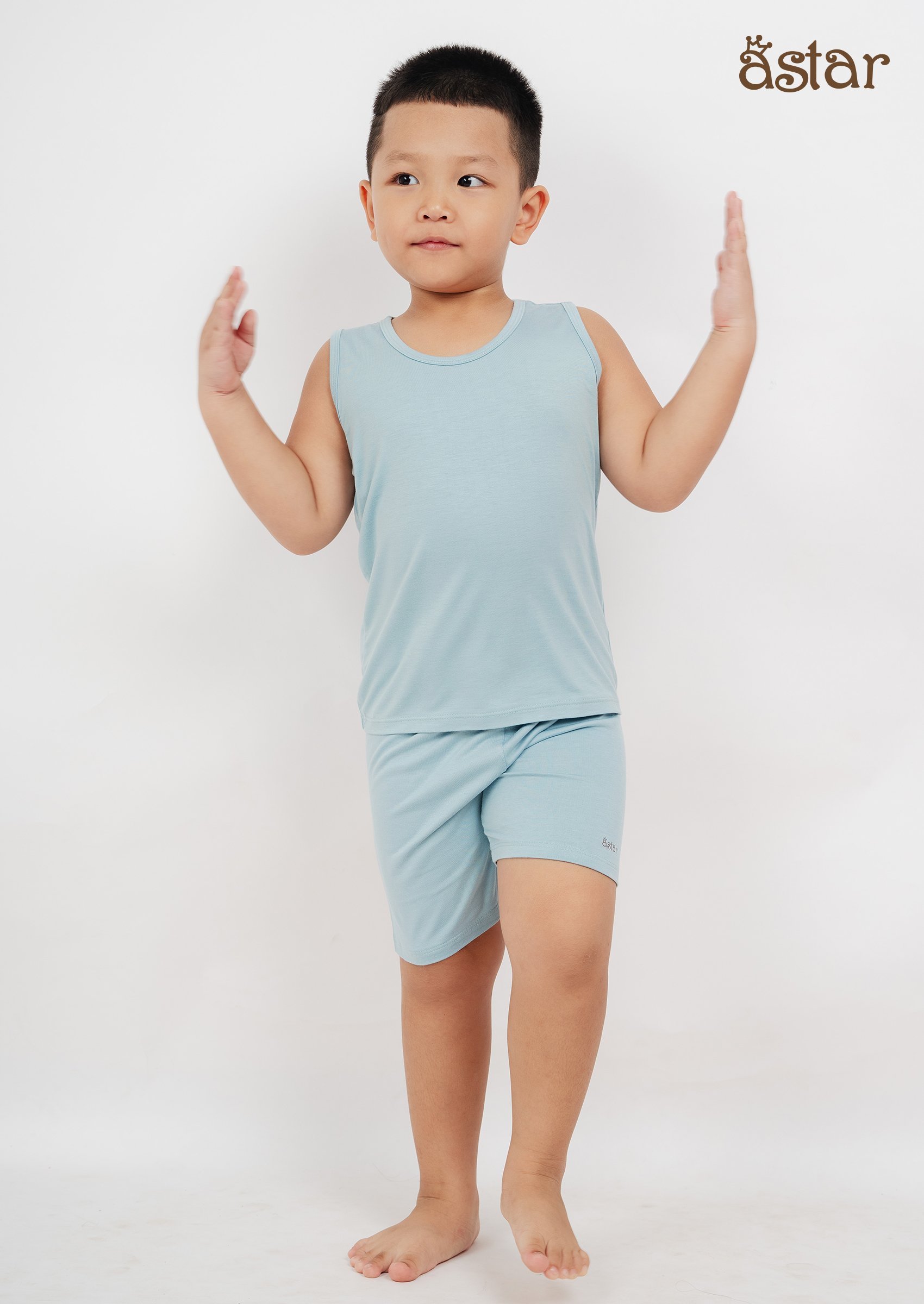 Mô tả Bộ ba lỗ màu trơn Astar vải cotton rayon cho bé trai, bé gái 9 tháng đến 6 tuổi - 1