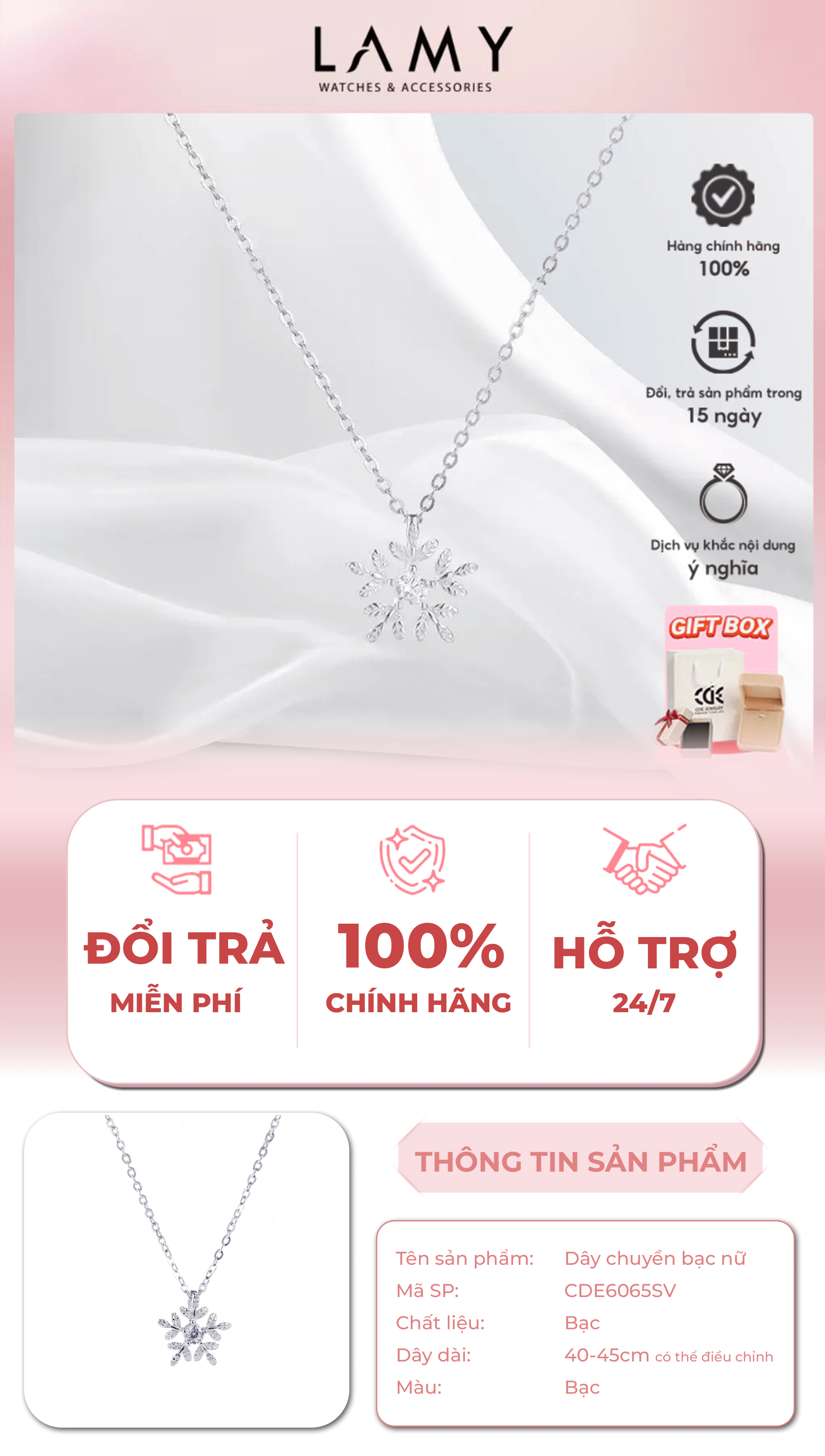 Mô tả Dây chuyền bạc CDE bông tuyết Snowflakes Necklace Silver CDE6065SV - Dây chuyền nữ bạc S925 - 1