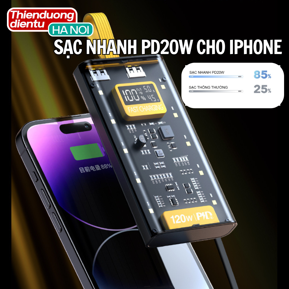Sạc Pin Dự Phòng Trong Suốt Với Cổng Sạc Nhanh 22.5W tên PD200W Kèm 4 đầu sạc màn hình OLED Hiển thị công suất – ảnh mô tả chi tiết 2