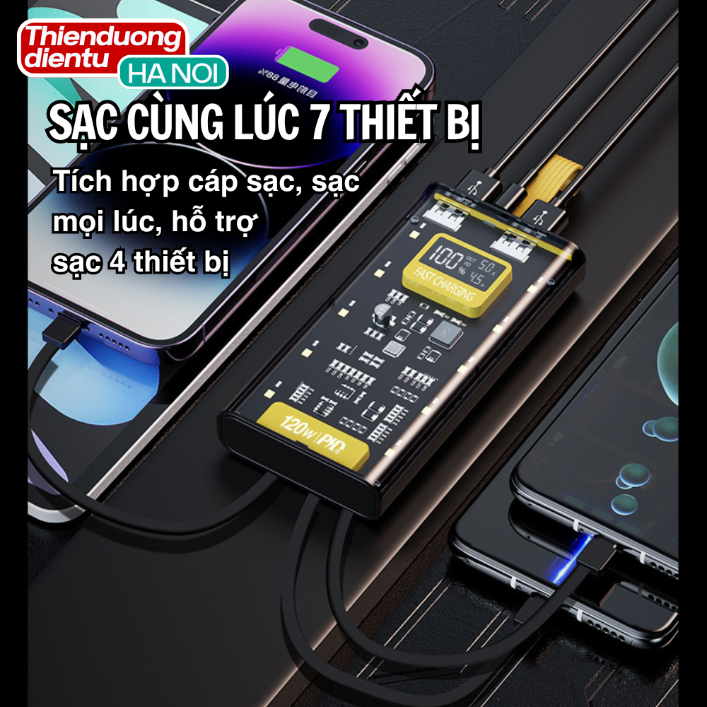 Sạc Pin Dự Phòng Trong Suốt Với Cổng Sạc Nhanh 22.5W tên PD200W Kèm 4 đầu sạc màn hình OLED Hiển thị công suất – ảnh mô tả chi tiết 3