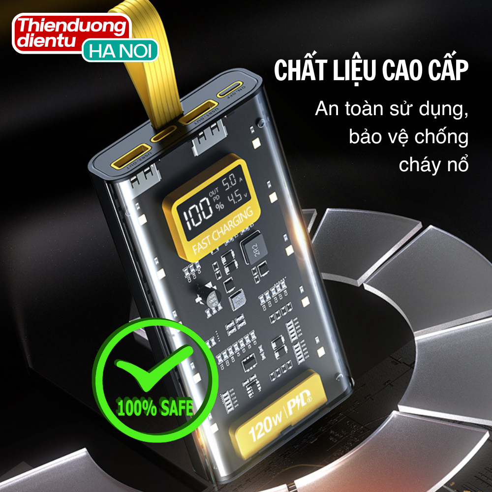 Sạc Pin Dự Phòng Trong Suốt Với Cổng Sạc Nhanh 22.5W tên PD200W Kèm 4 đầu sạc màn hình OLED Hiển thị công suất – ảnh mô tả chi tiết 4