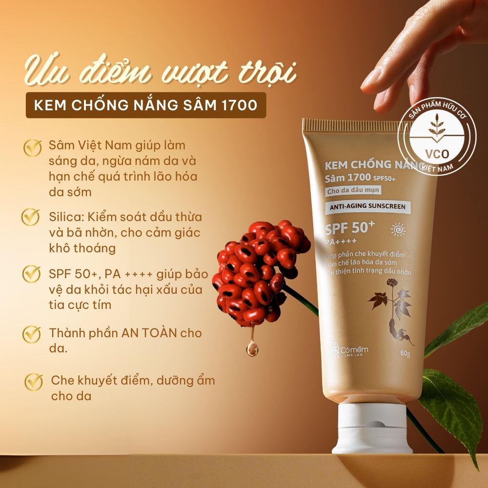 Mô tả Kem Chống Nắng Sâm 1700 SPF50 PA++++ Phổ Rộng Ngừa Lão Hoá Bảo Vệ Dưỡng Ẩm Da Cỏ Mềm 60g - 2