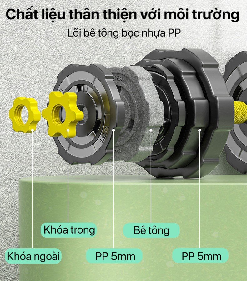 Mô tả Bộ Tạ Đa Năng 40kg Lắp Ghép Điều Chỉnh 5 Trong 1 Chính Hãng Đại Nam Sport + Tặng Găng Tay Và Kìm Bóp - 7
