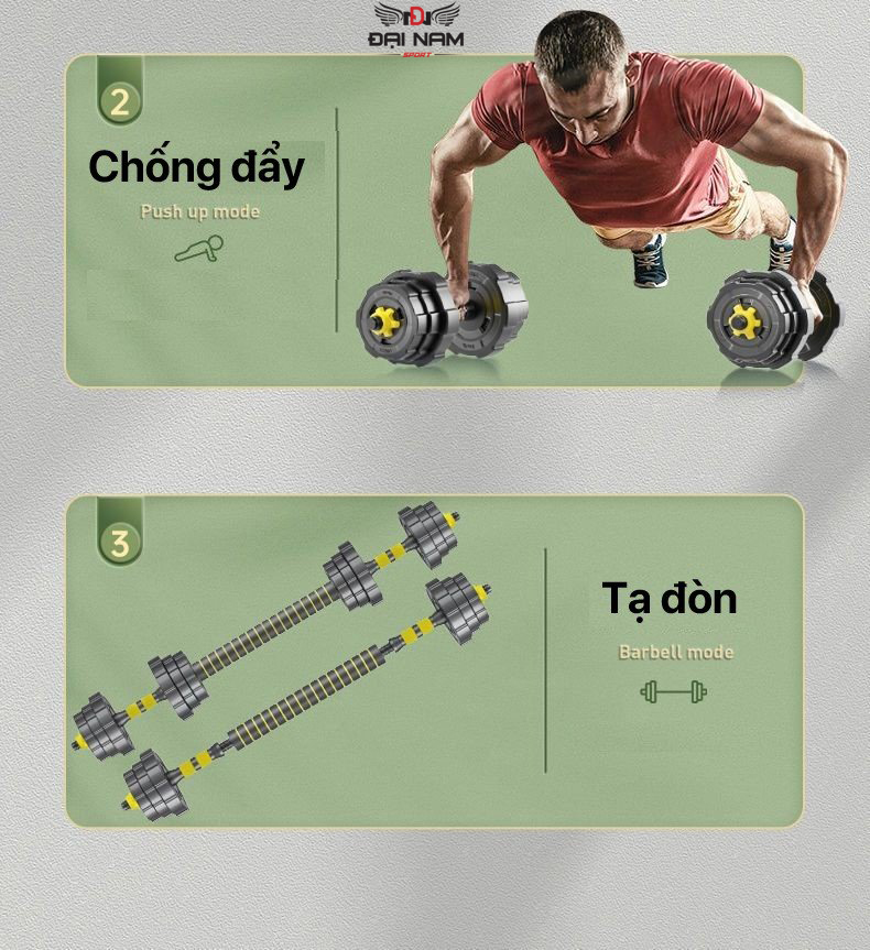 Mô tả Bộ Tạ Tay Đa Năng Điều Chỉnh 3 In 1 (20kg) Thế Hệ Mới Đại Nam Sport + Tặng Găng Tay,Kìm Bóp - 5