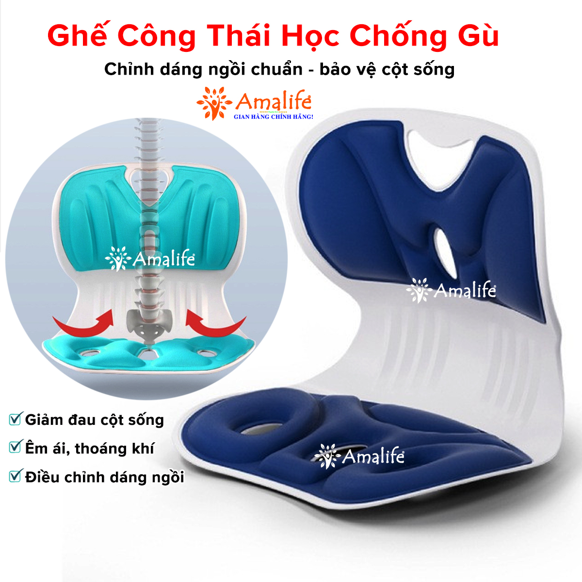 Mô tả Ghế Công Thái Học Chống Gù Lưng, Ghế Văn Phòng Giúp Ngồi Thẳng Lưng Phù Hợp Trẻ Em Sinh Viên Người Làm Việc Hãng Amalife - 1