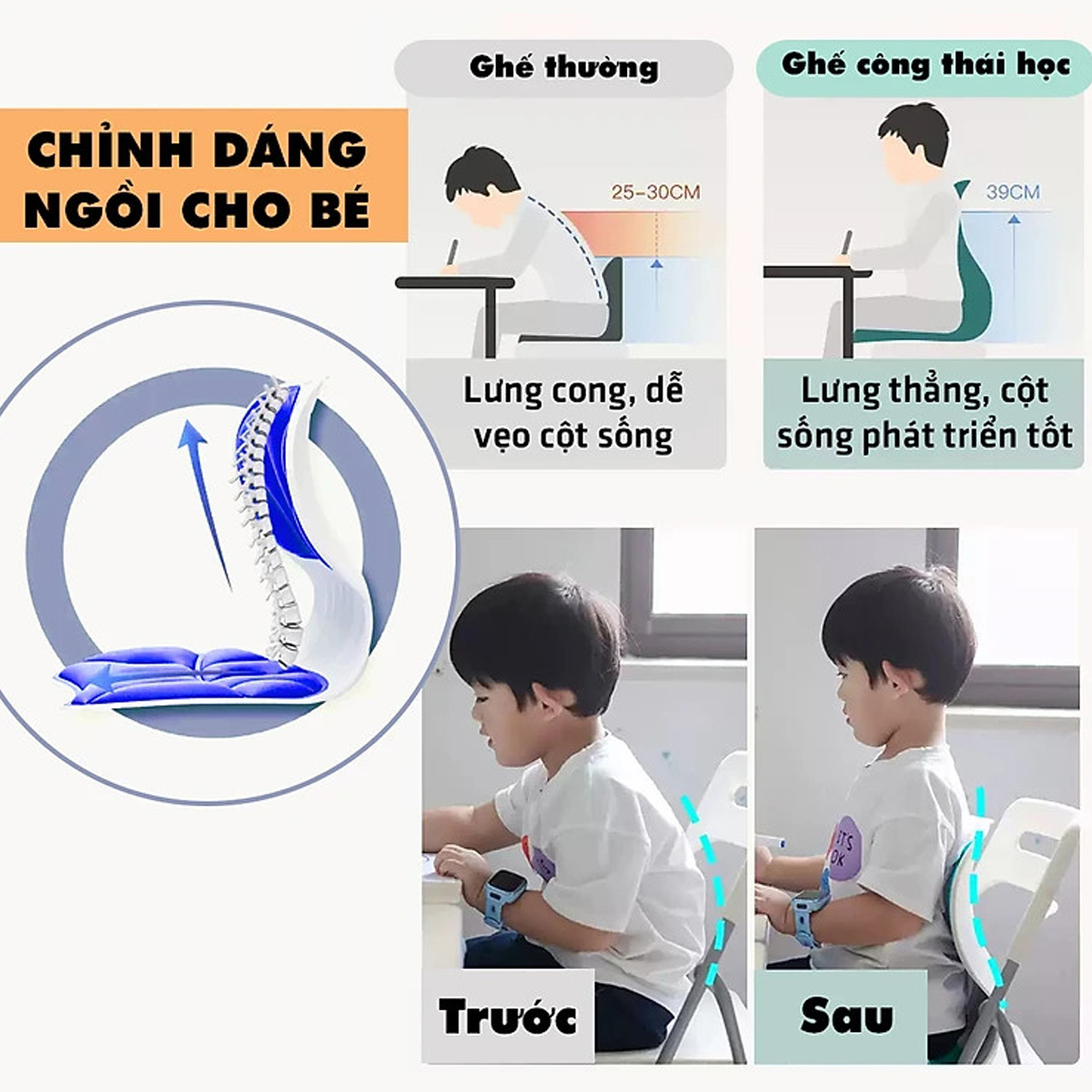 Mô tả Ghế Công Thái Học Chống Gù Lưng, Ghế Văn Phòng Giúp Ngồi Thẳng Lưng Phù Hợp Trẻ Em Sinh Viên Người Làm Việc Hãng Amalife - 7