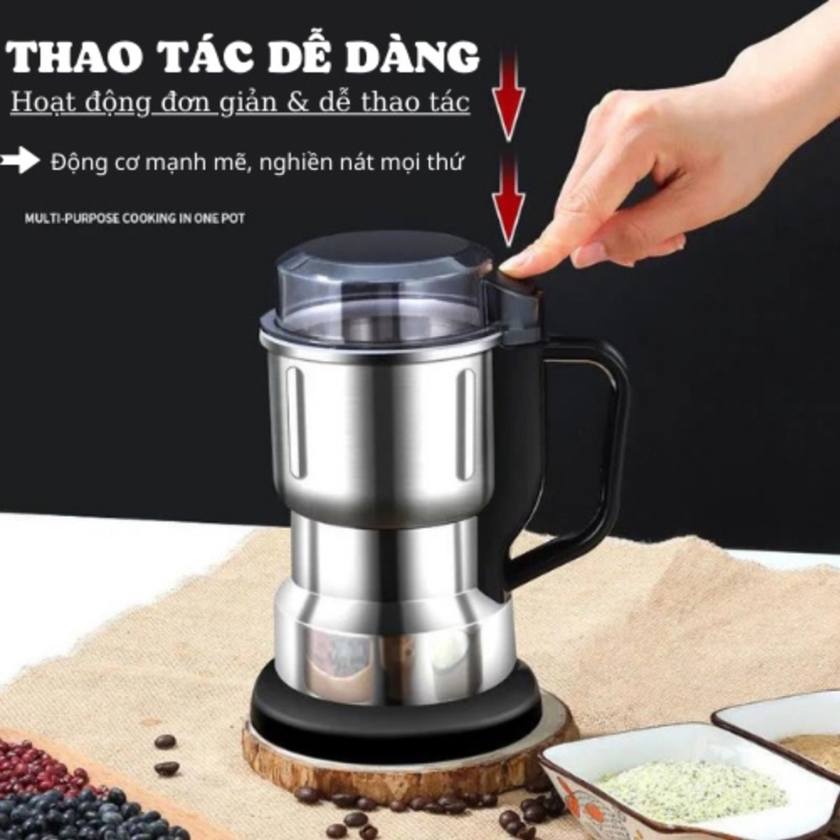 Mô tả Máy Xay Hạt Khô, Xay Bột, Gia Vị, Cà Phê Đa Năng Công Suất 250-300W 6 - 8 Lưỡi Dao Cực Bén Cối Inox Chính Hãng Amalife - 4
