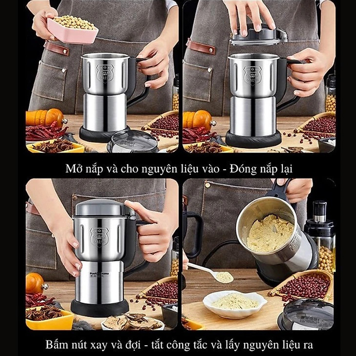 Mô tả Máy Xay Hạt Khô, Xay Bột, Gia Vị, Cà Phê Đa Năng Công Suất 250-300W 6 - 8 Lưỡi Dao Cực Bén Cối Inox Chính Hãng Amalife - 9