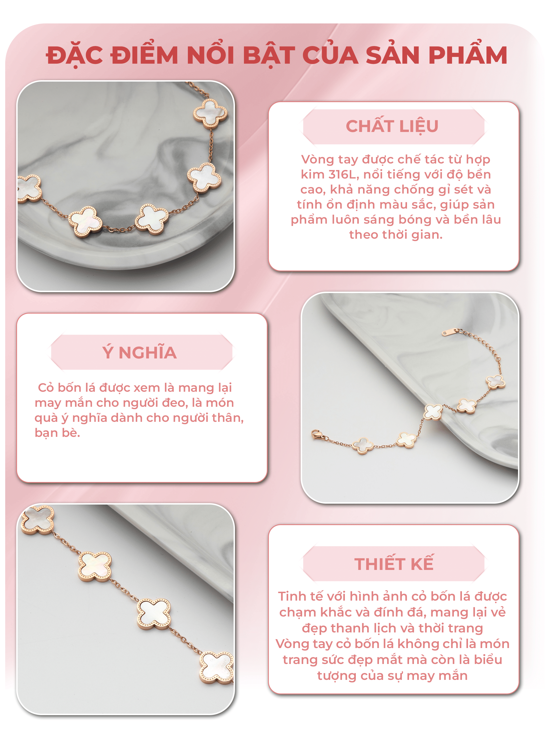 Mô tả Vòng tay nữ CDE Five Four Leaf Clovers Bracelet Rose Gold CDE2026RG - 2