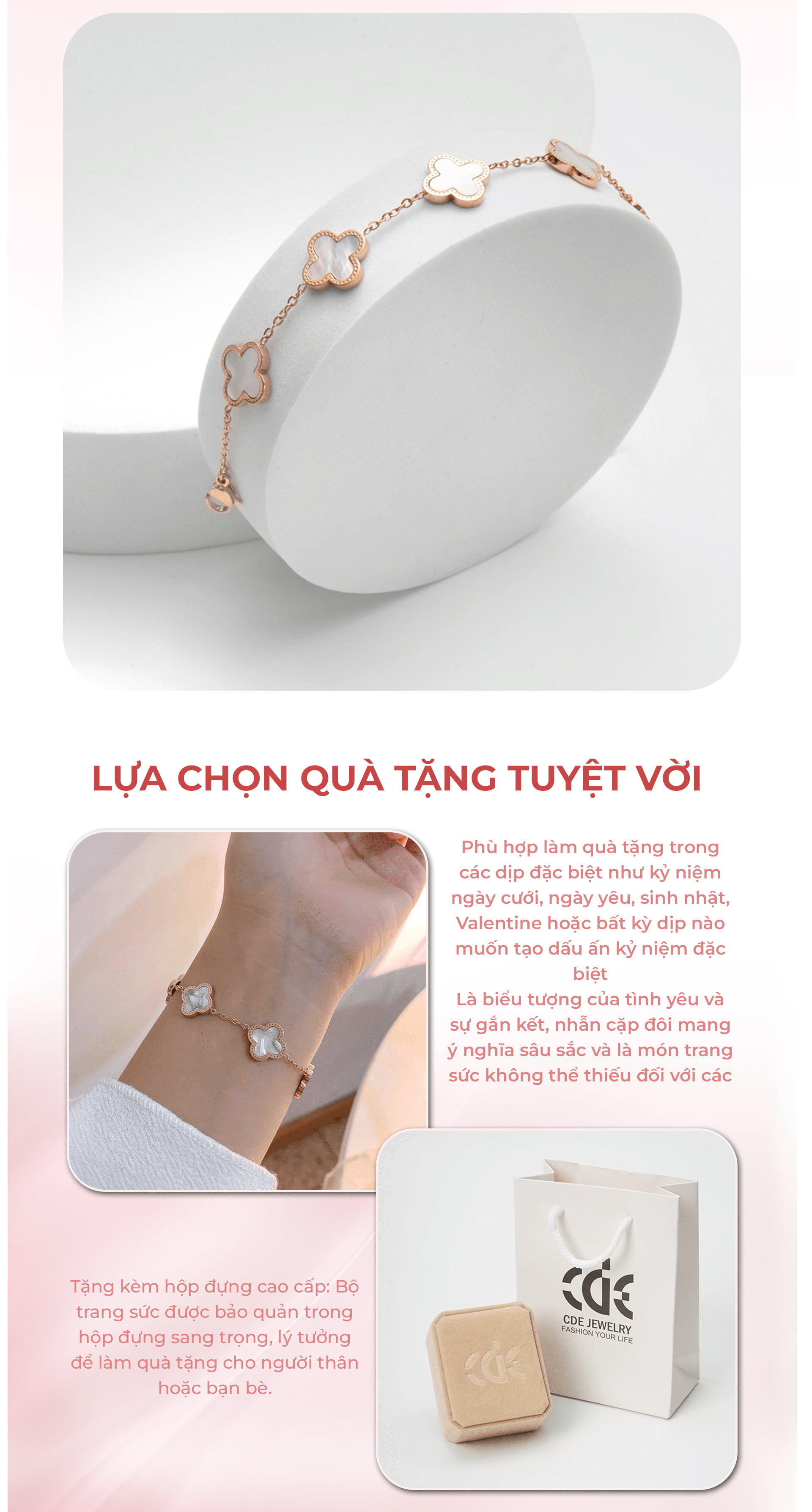 Mô tả Vòng tay nữ CDE Five Four Leaf Clovers Bracelet Rose Gold CDE2026RG - 4
