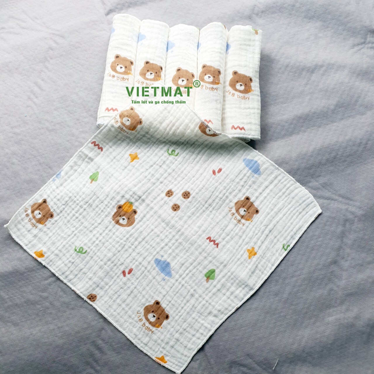 Mô tả Set 5 khăn sữa trẻ em TILO vải muslin 100% cotton mềm mịn, thoáng mát và hút nước mạnh - 6