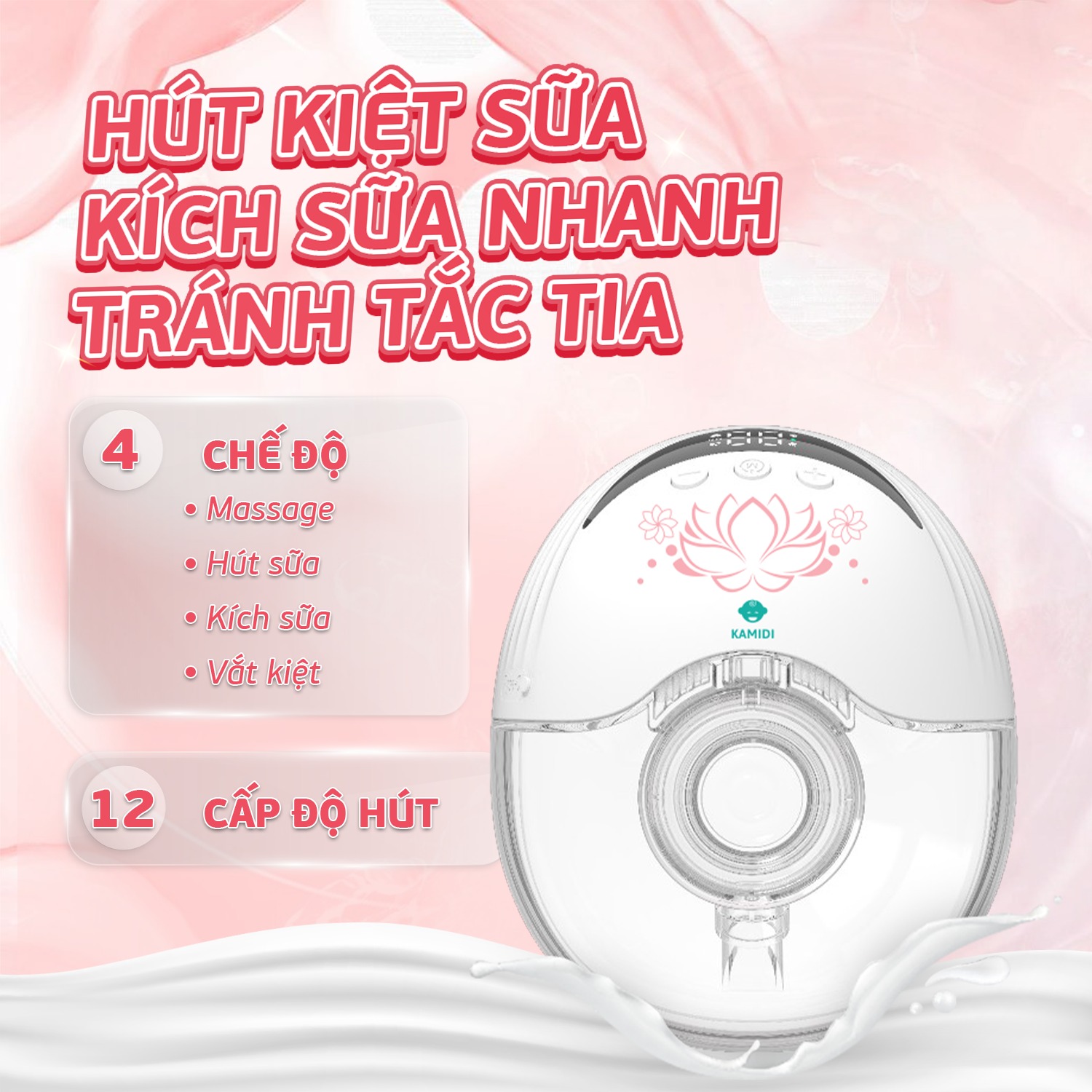 Mô tả Máy Hút Sữa Không Dây Kamidi Smart Máy Hút Sữa Rảnh Tay 4 chức năng kèm 12 cấp độ - 2