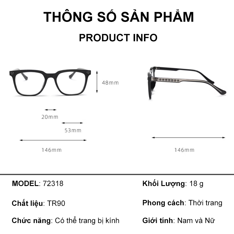 Mô tả Gọng kính cận thời trang nam nữ ANDU dáng vuông chống tia UV chất liệu titanium cao cấp - 72318 - 3